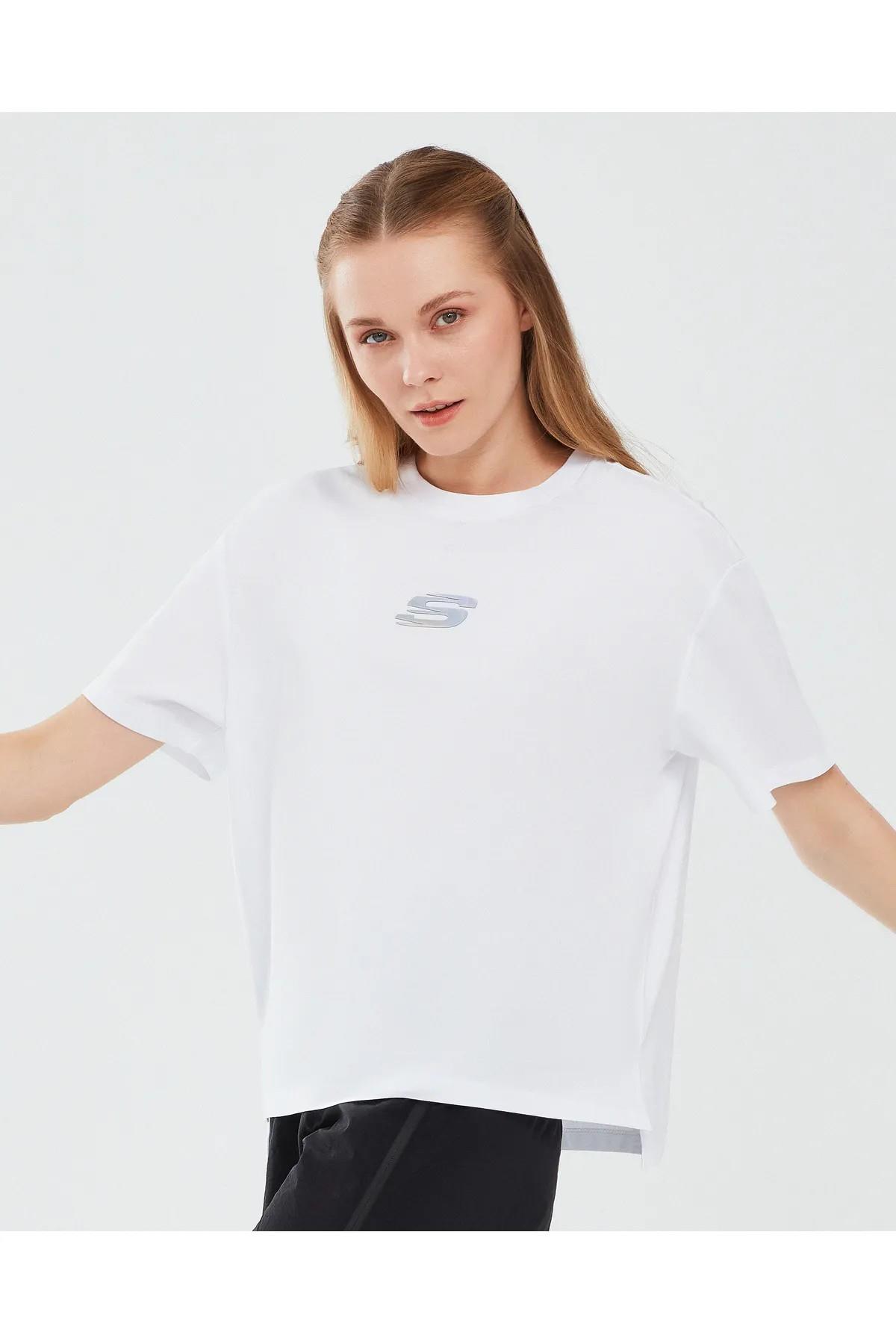 Skechers S241011-100 Graphic W Sleeve Kadın Spor Tişört