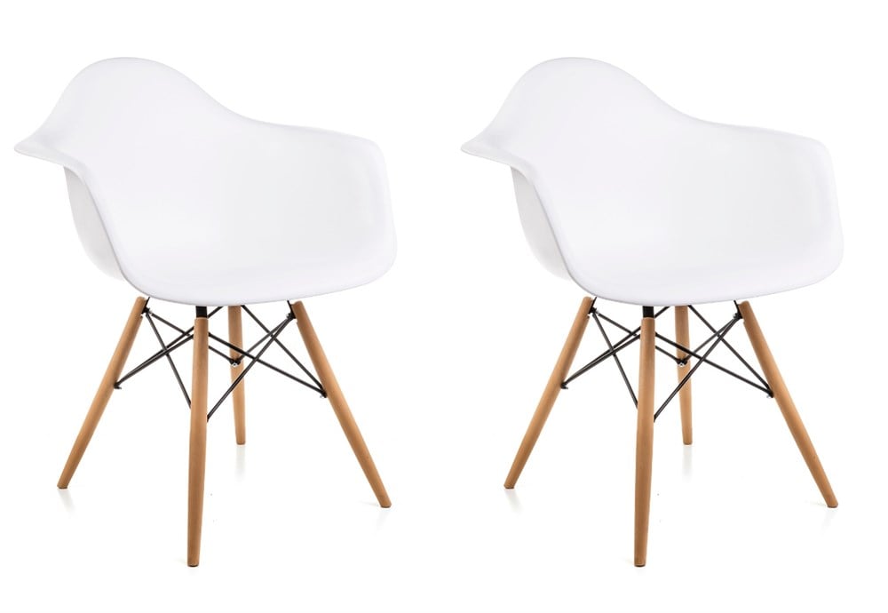 2 Adet Kolçaklı Beyaz Eames Sandalye