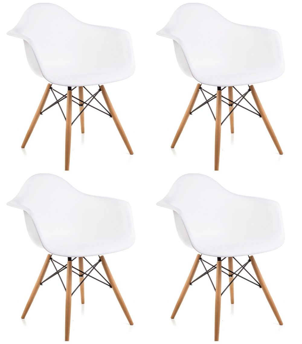 4 Adet Kolçaklı Beyaz Eames Sandalye