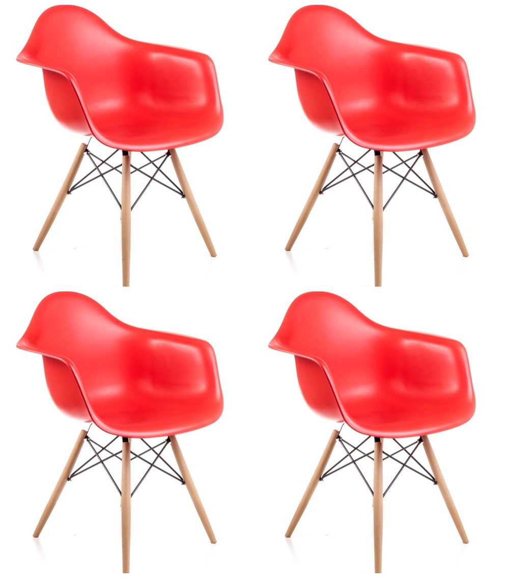 4 Adet Kolçaklı Kırmızı Eames Sandalye