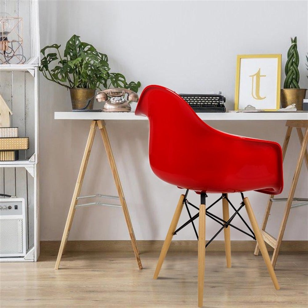 4 Adet Kolçaklı Kırmızı Eames Sandalye