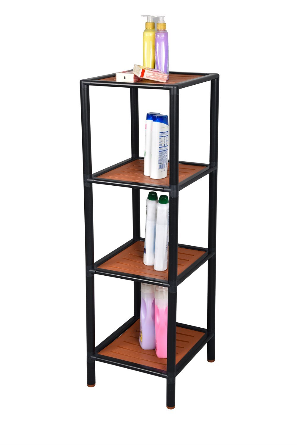 4 Katlı Banyo Raf Ünitesi Siyah/Kahve