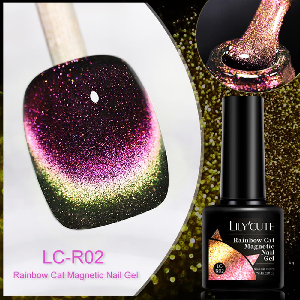 Lily'Cute Rainbow 7ml Cat Magnetic Uv Nail Gel ( Çift Renk Yansimali Gökkuşağı Kedi Gözü Kalıcı Oje) LC-R02