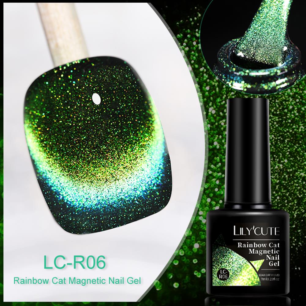 Lily'Cute Rainbow 7ml Cat Magnetic Uv Nail Gel ( Çift Renk Yansimali Gökkuşağı Kedi Gözü Kalıcı Oje) LC-R06