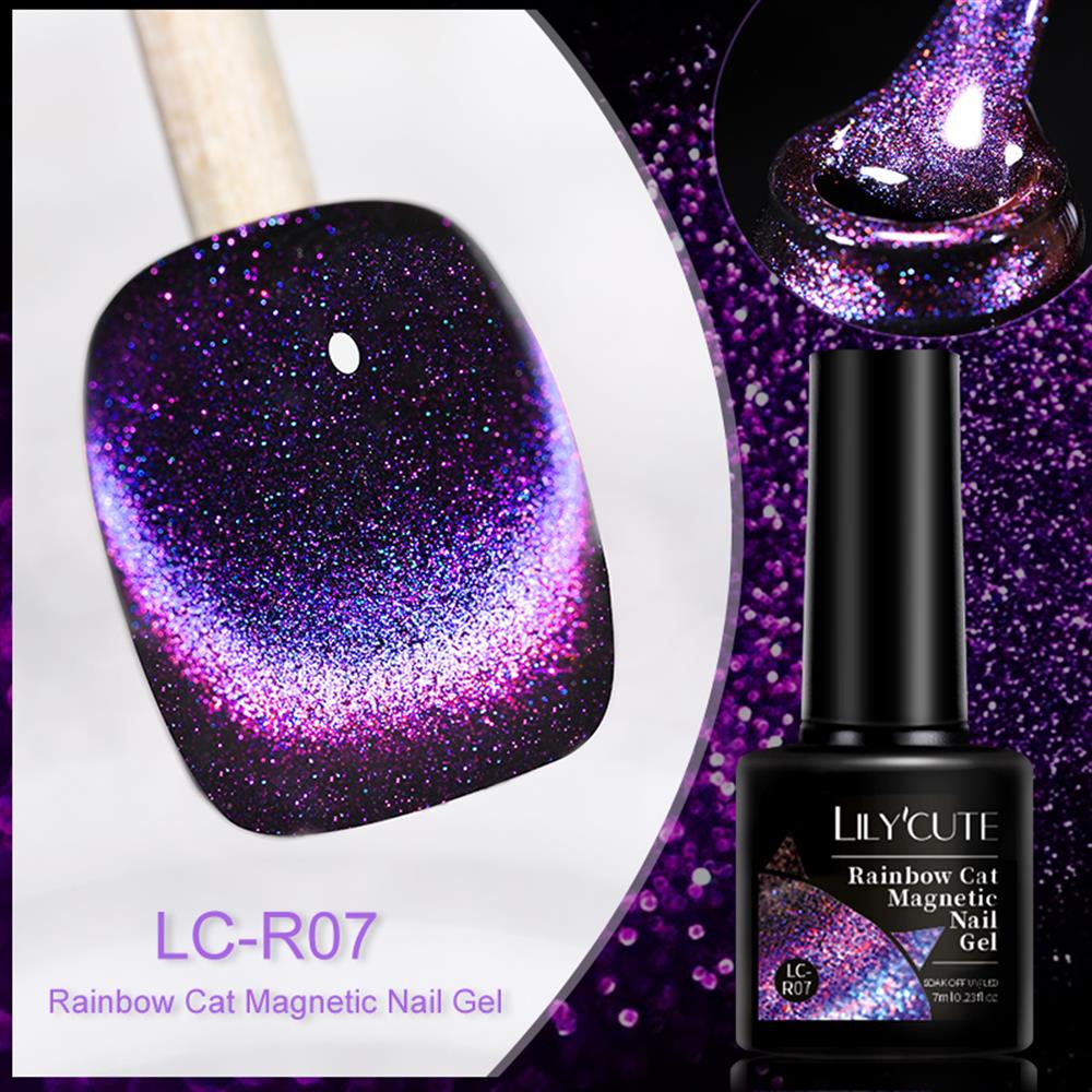 Lily'Cute Rainbow 7ml Cat Magnetic Uv Nail Gel ( Çift Renk Yansimali Gökkuşağı Kedi Gözü Kalıcı Oje) LC-R07