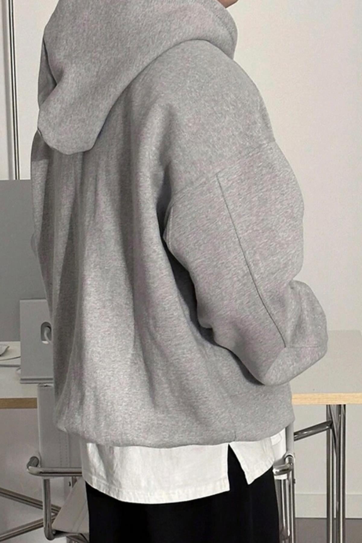 Kapüşonlu Gri Oversize Sweatshirt  - www.northlondon.com.tr