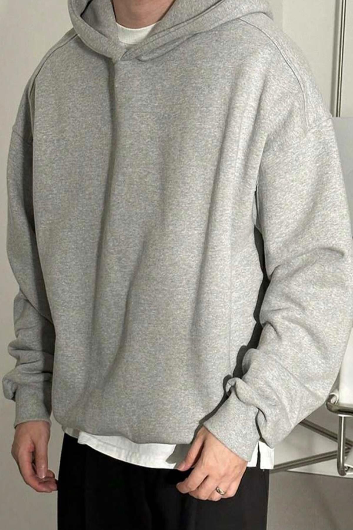 Kapüşonlu Gri Oversize Sweatshirt  - www.northlondon.com.tr