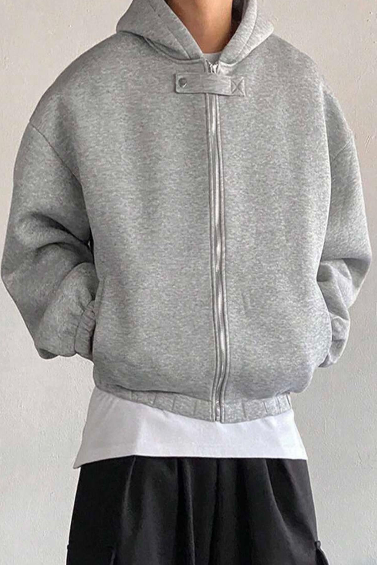 North London Erkek Renk Bloklu Üç İplik Gri Oversize Sweatshirt - www.northlondon.com.tr