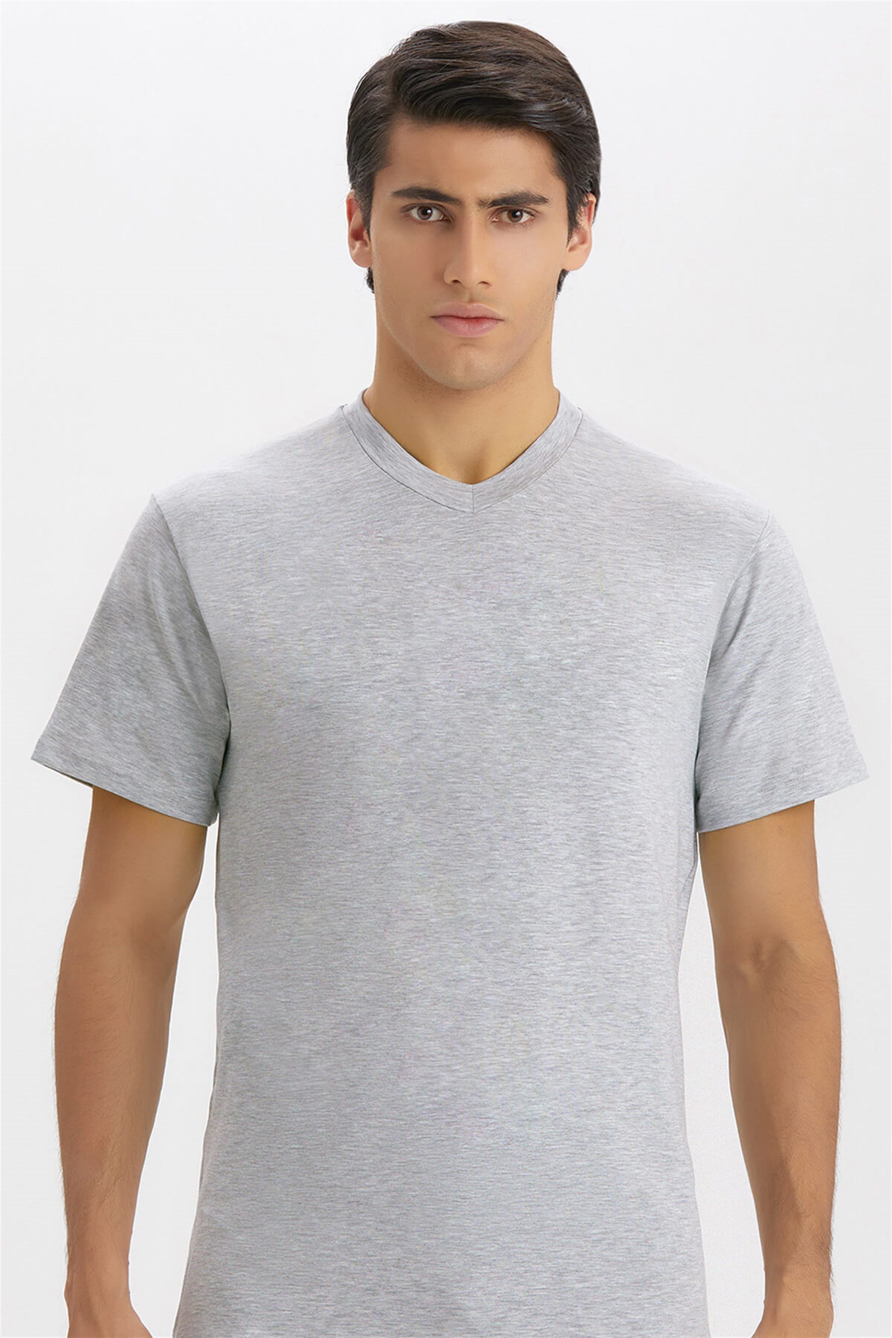 1006-20 Baykar V Yaka Tekli Ambalaj Gri