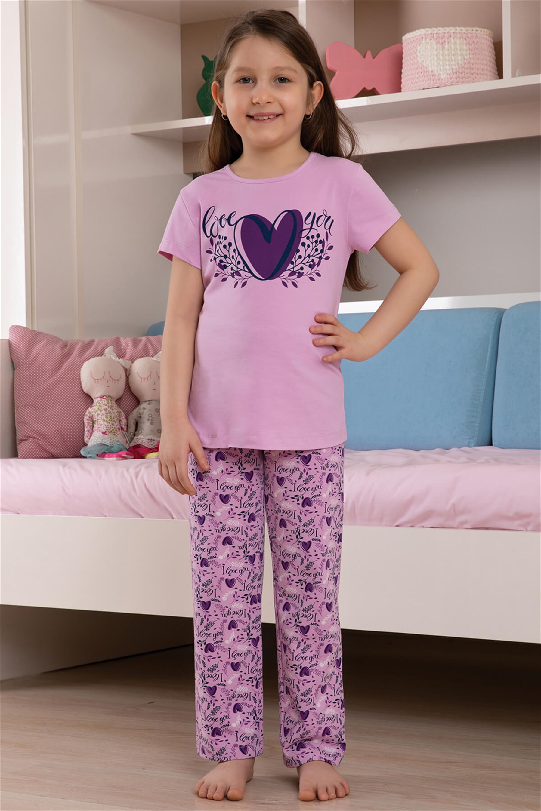 9108-216 Baykar Kız Çocuk Pıjama Takım Mor