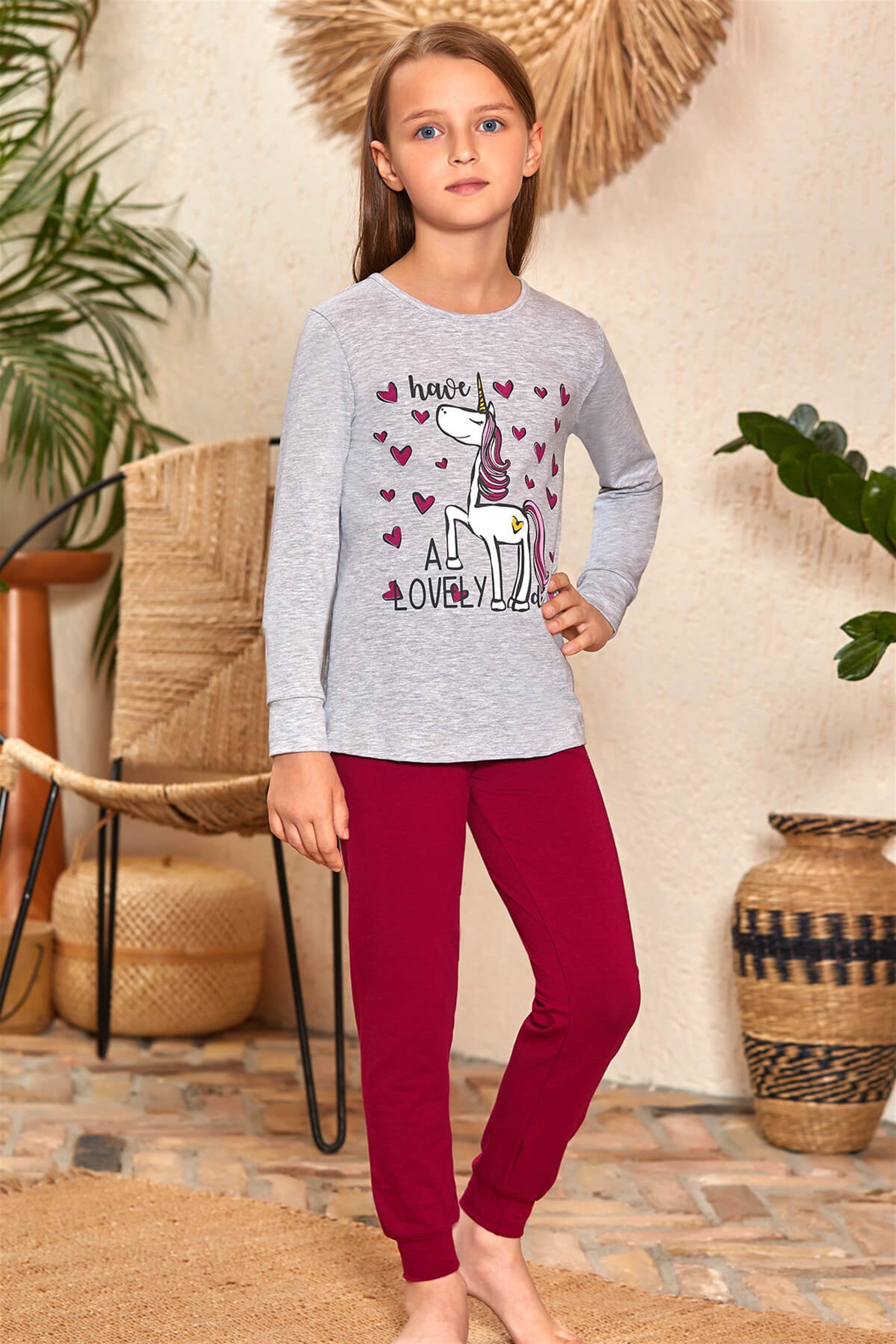 9125-220 Baykar Kız Çocuk Pijama Takımı Gri