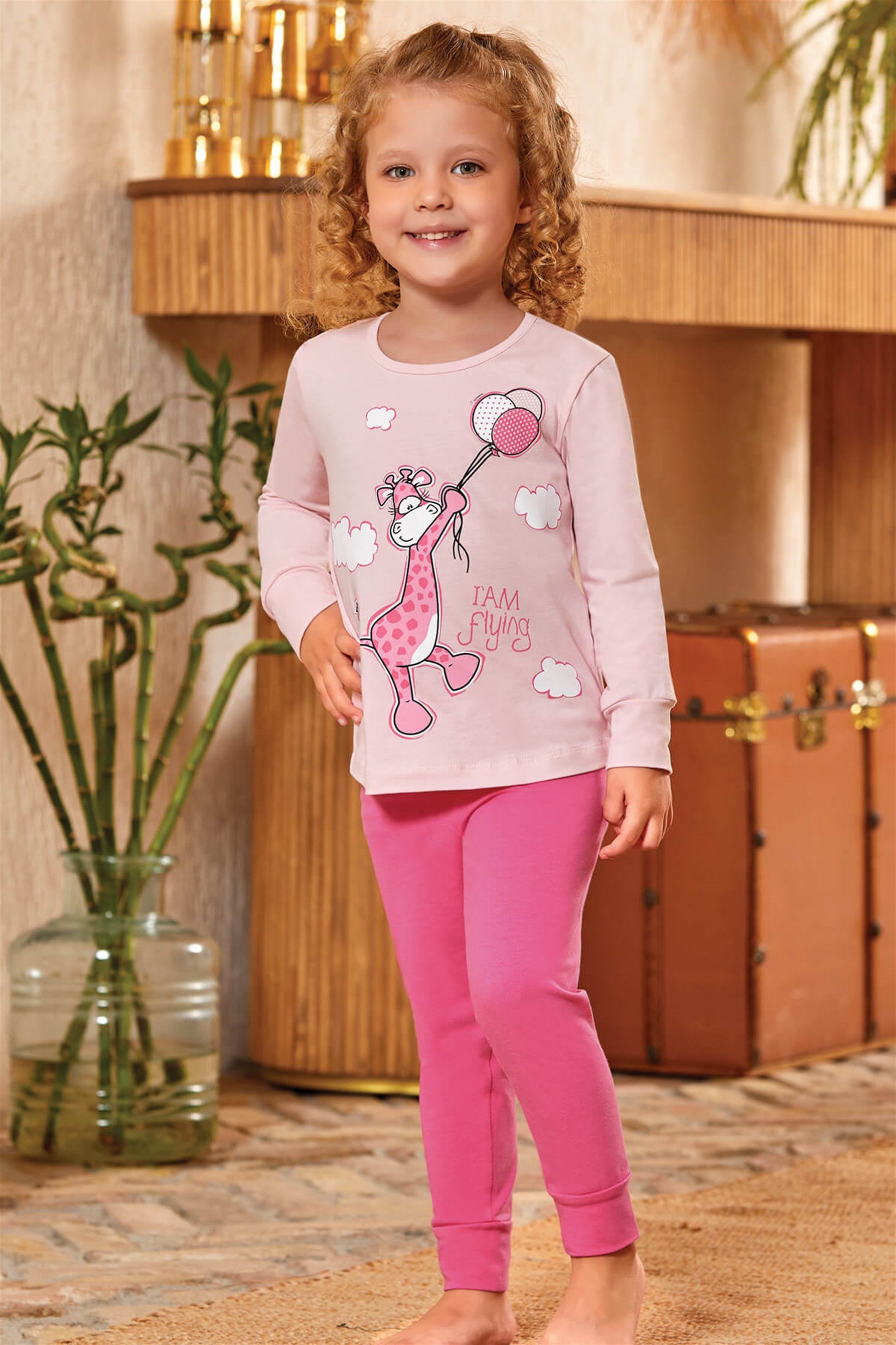 9127 Kız Çocuk Pijama Takımı Pembe