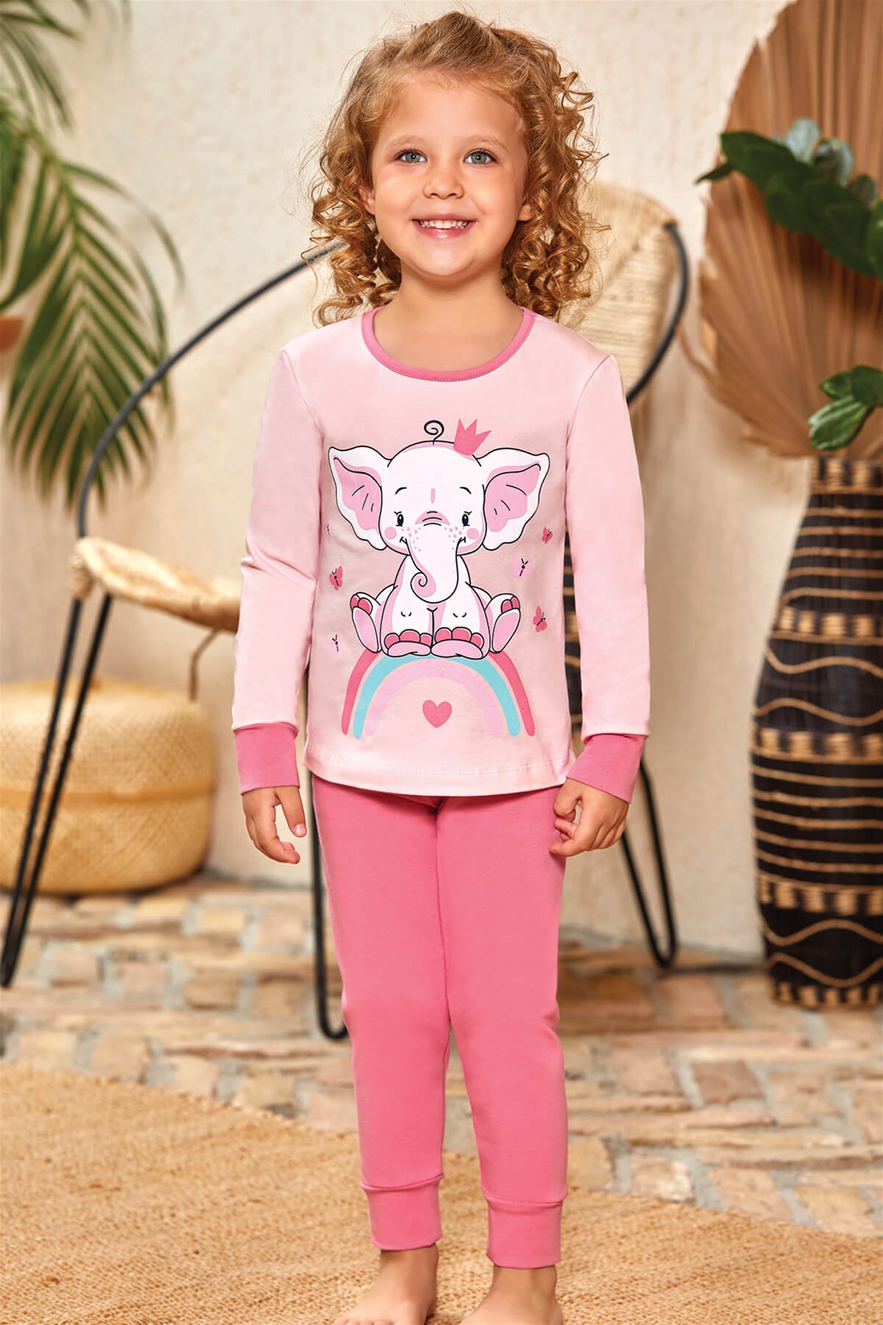 9129 Kız Çocuk Pijama Takımı Pembe