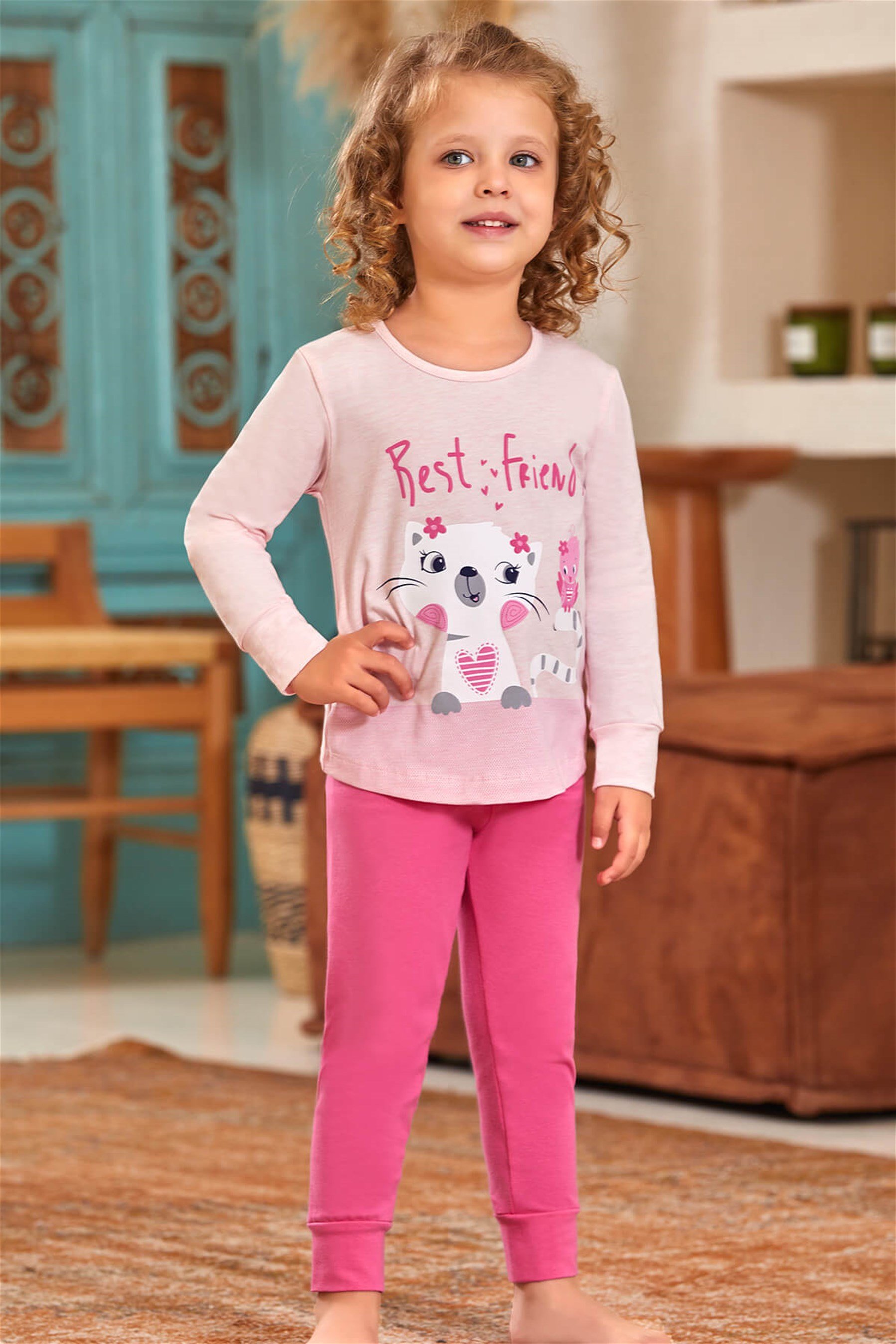 9131 Kız Çocuk Pijama Takımı Pembe