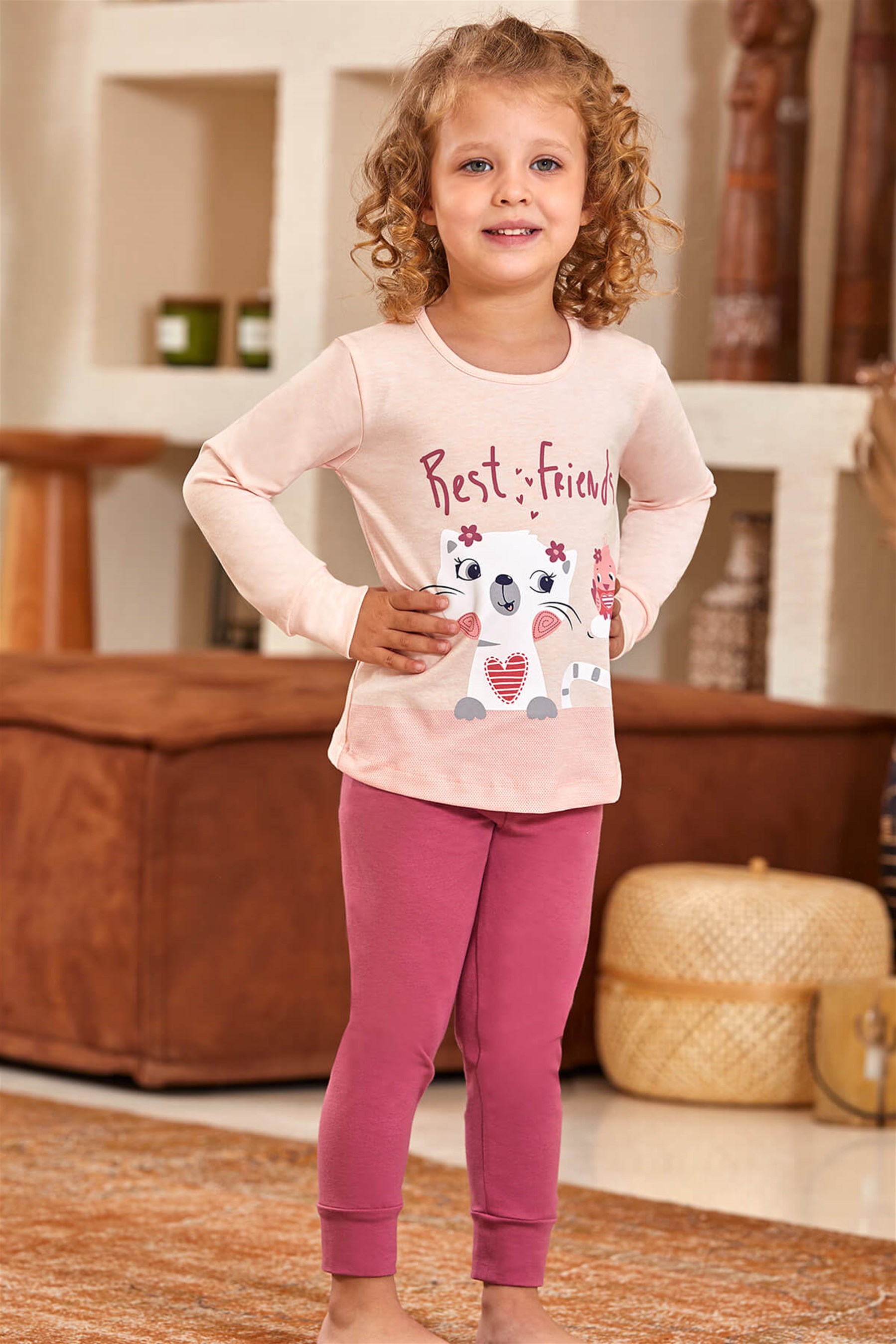 9131 Kız Çocuk Pijama Takımı Somon