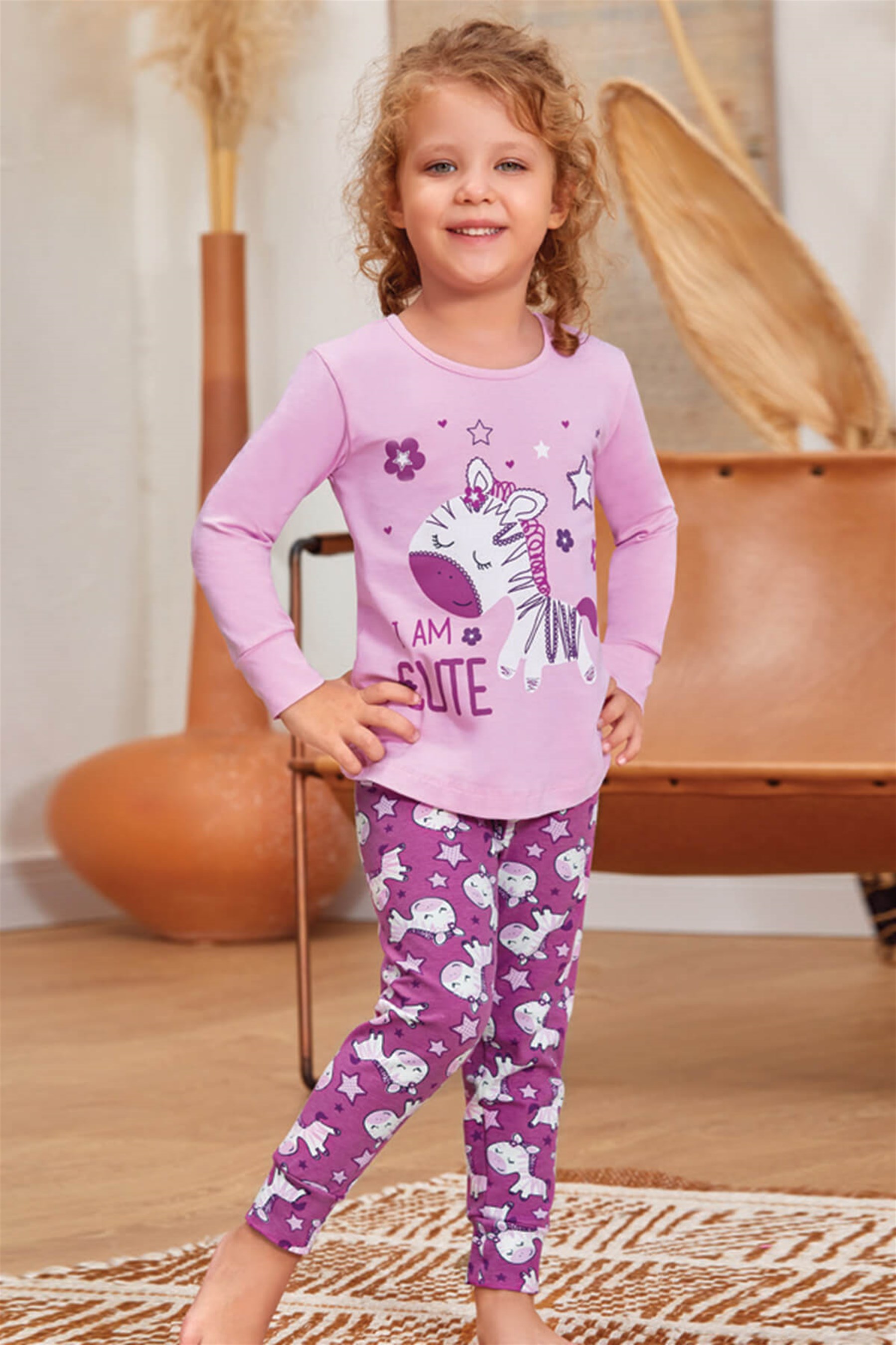 9132 Kız Çocuk Pijama Takımı Mor