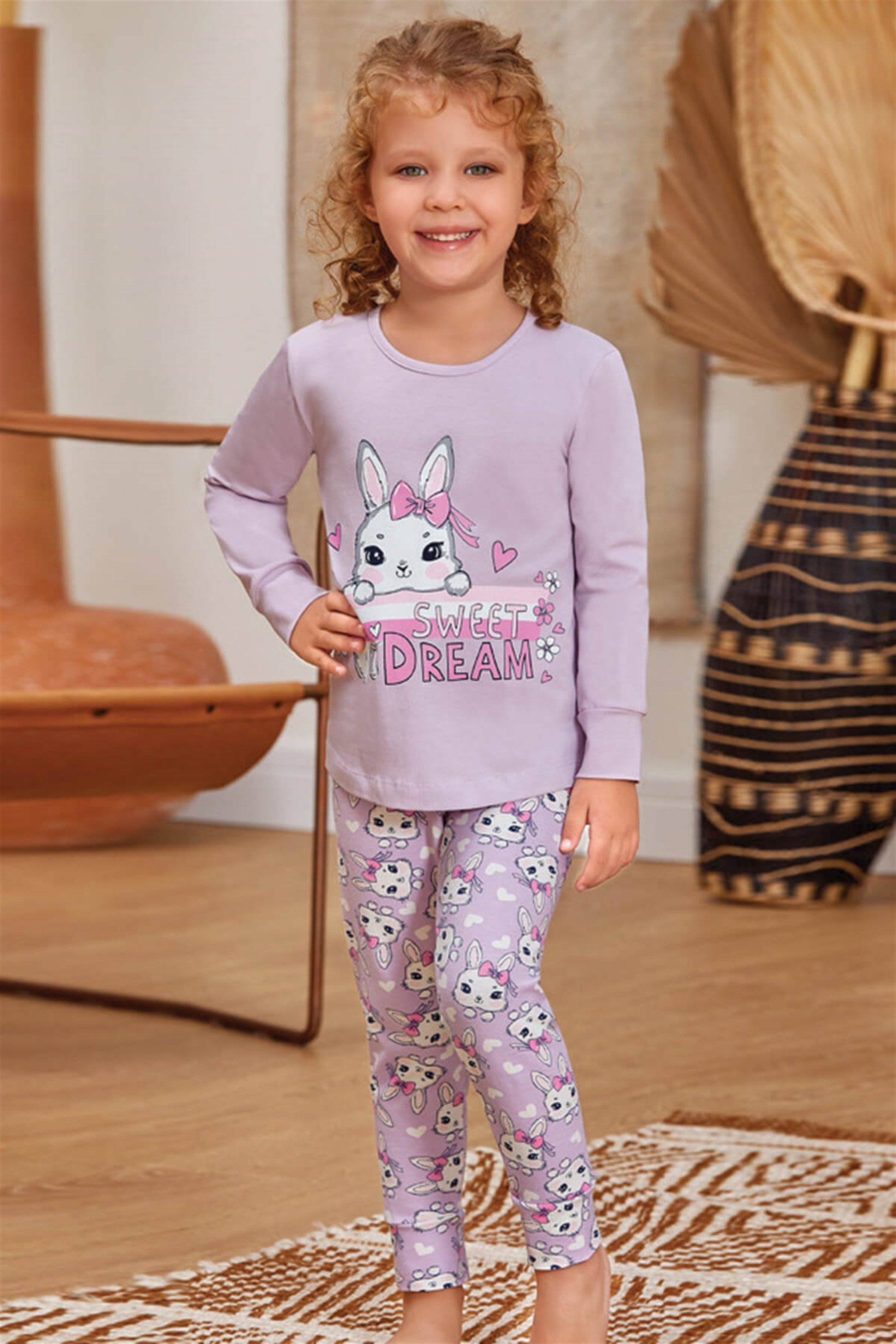 9134 Kız Çocuk Pijama Takımı Lila