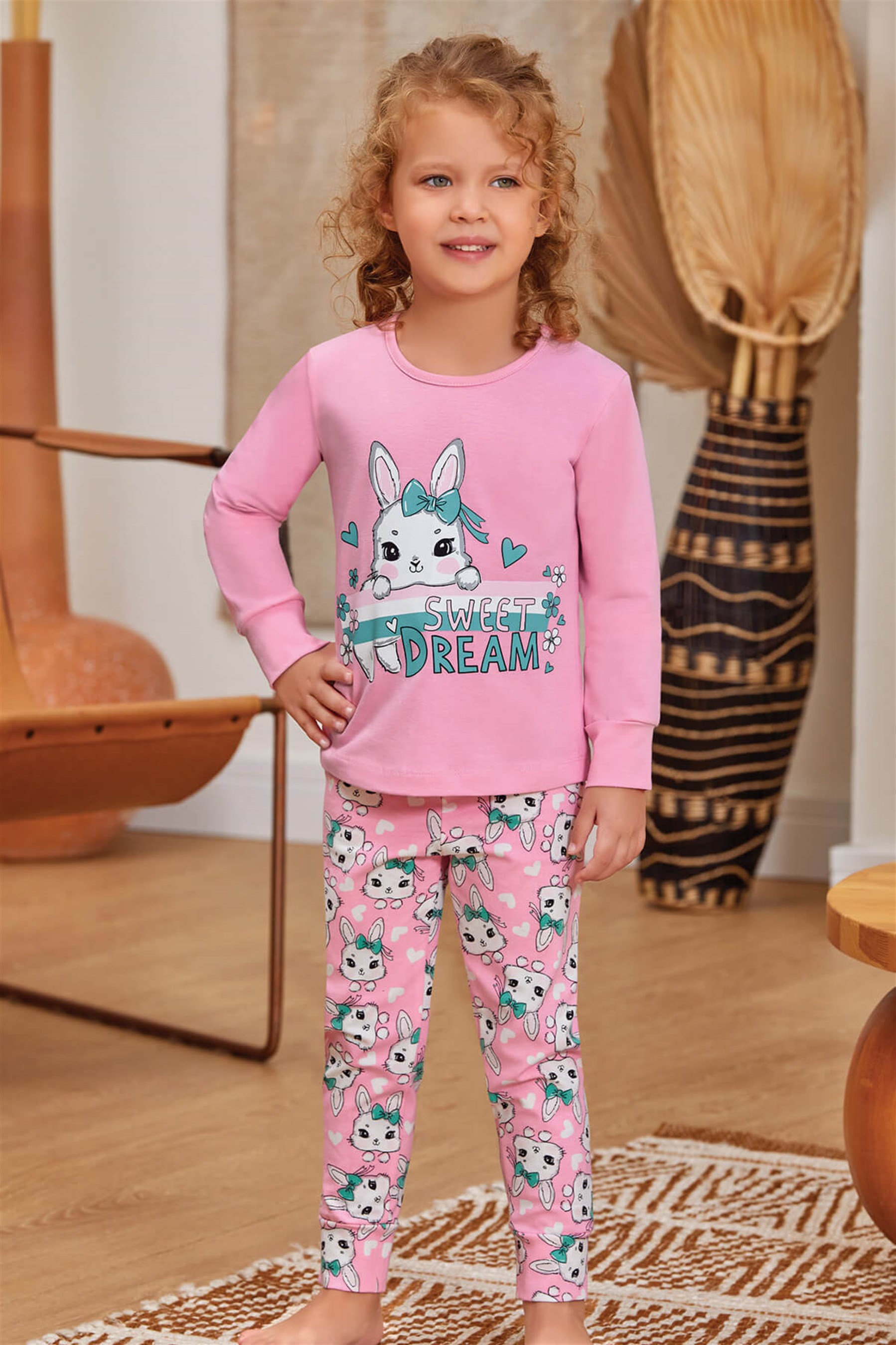 9134 Kız Çocuk Pijama Takımı Pembe