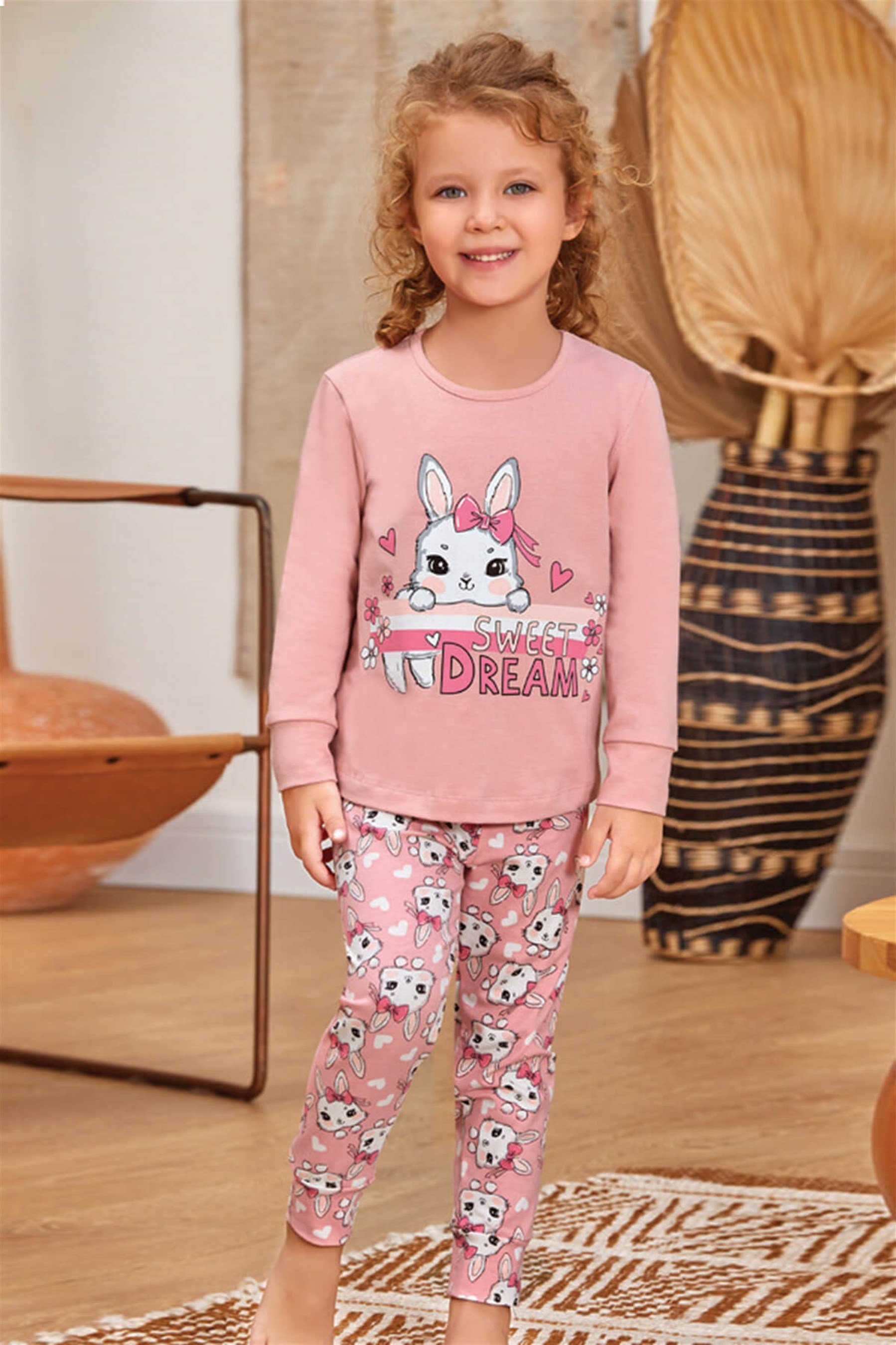 9134 Kız Çocuk Pijama Takımı Somon