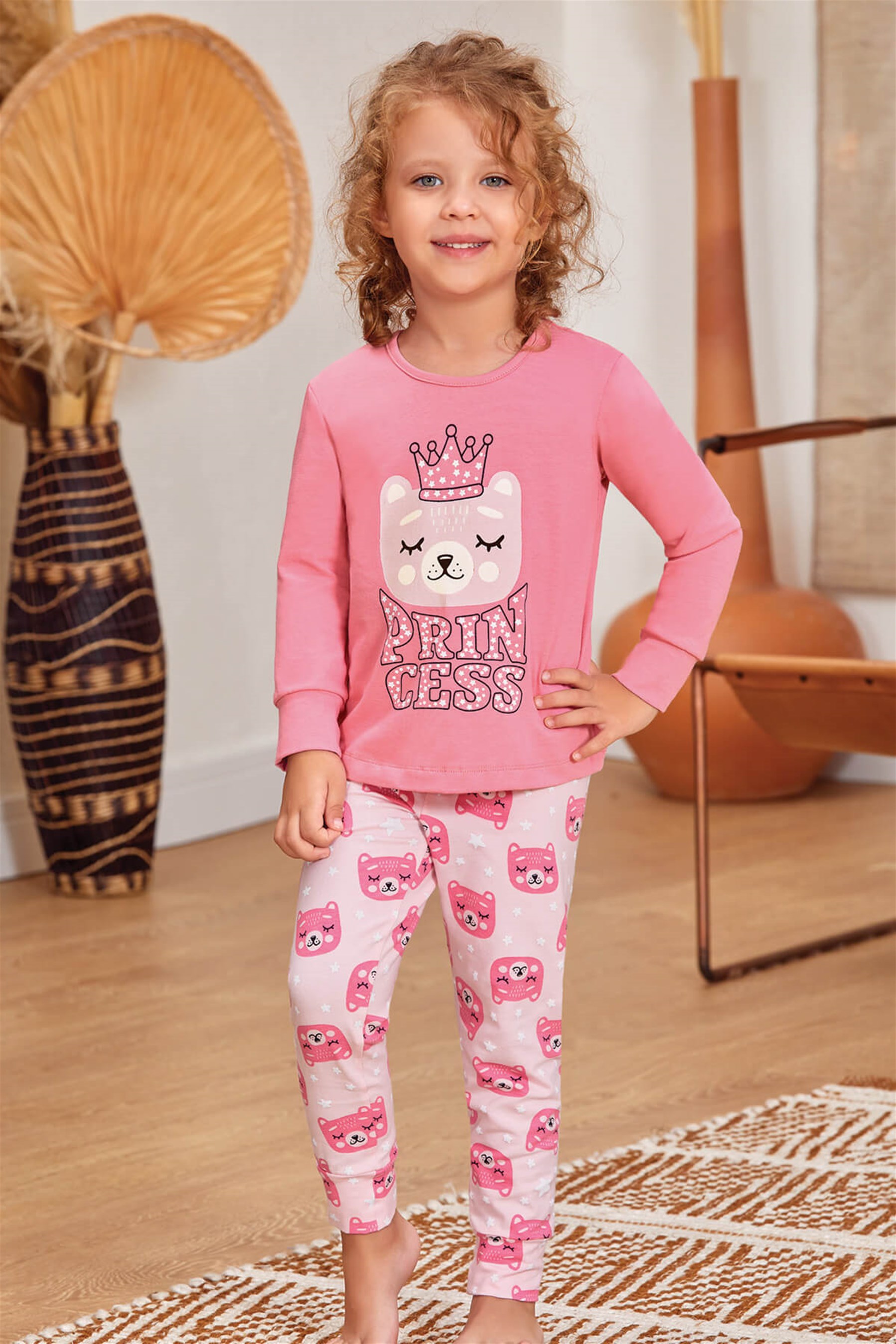 9135 Kız Çocuk Pijama Takımı Somon