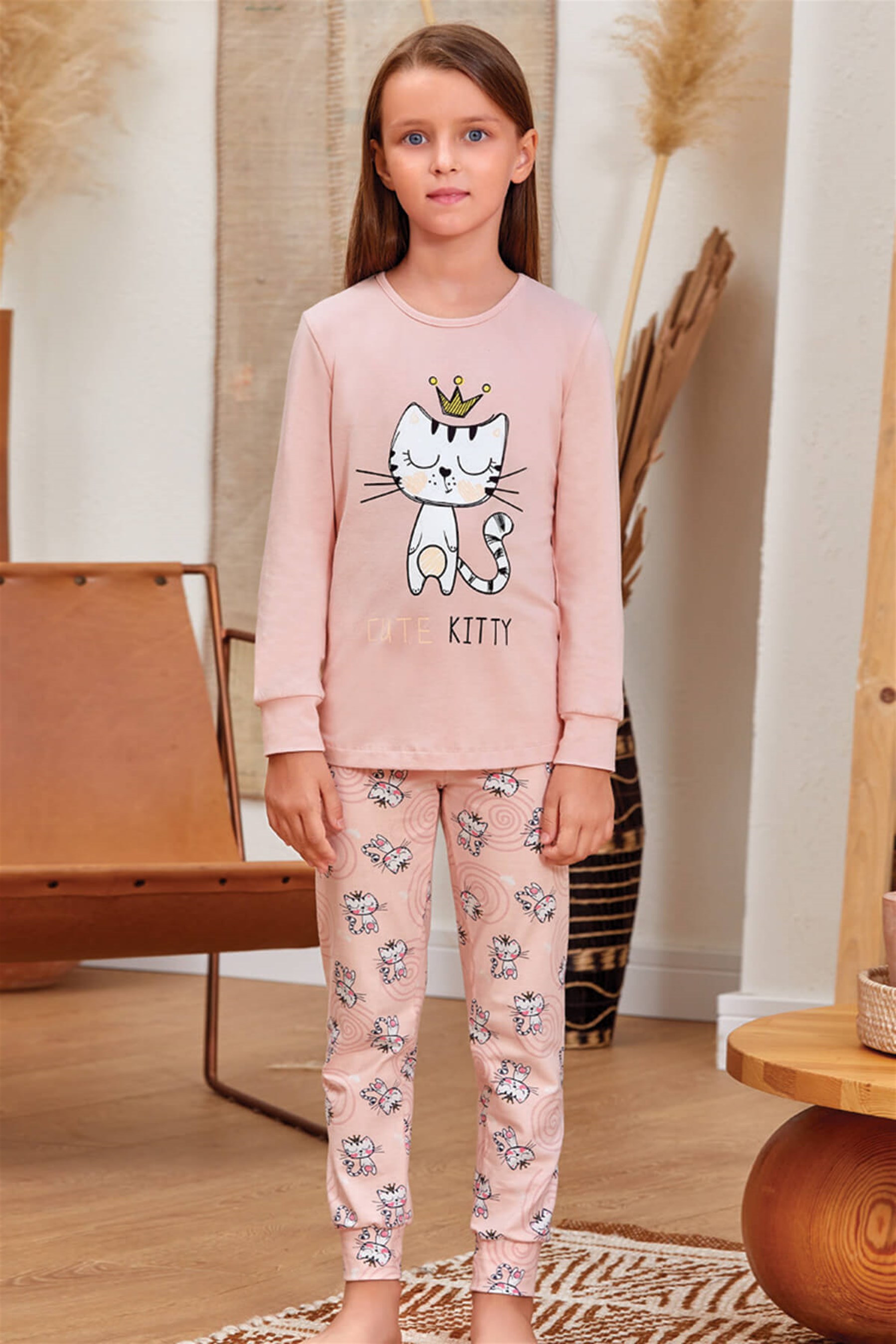 9138 Kız Çocuk Pijama Takımı Somon