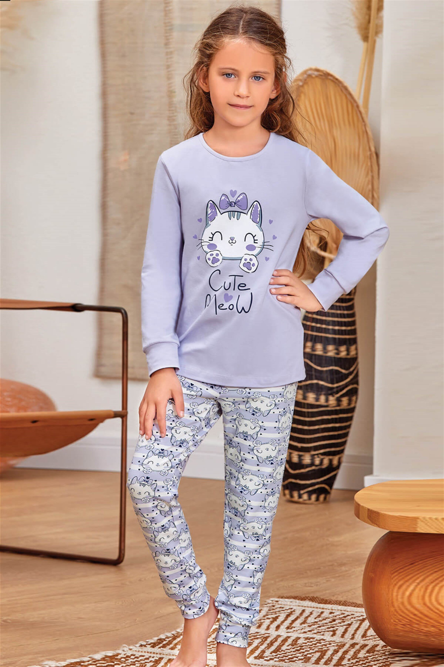 9139 Kız Çocuk Pijama Takımı Lila