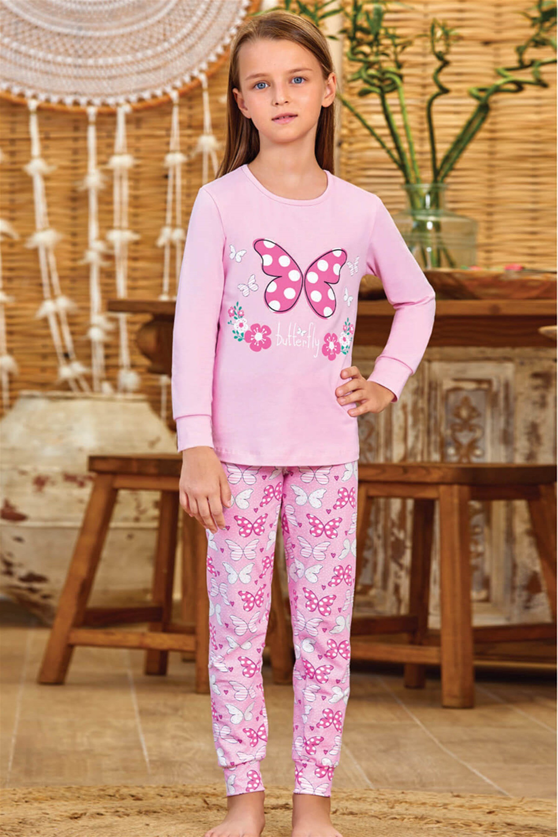 9140 Kız Çocuk Pijama Takımı Pembe