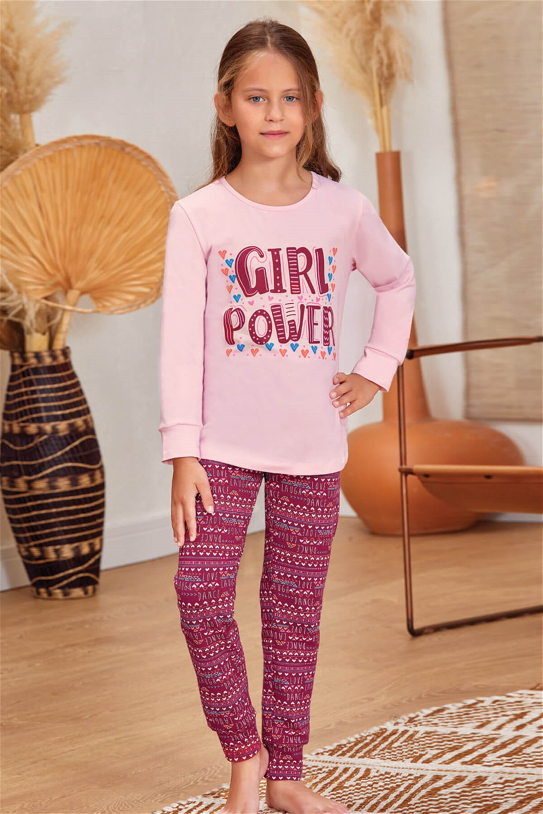 9143 Kız Çocuk Pijama Takımı Pembe