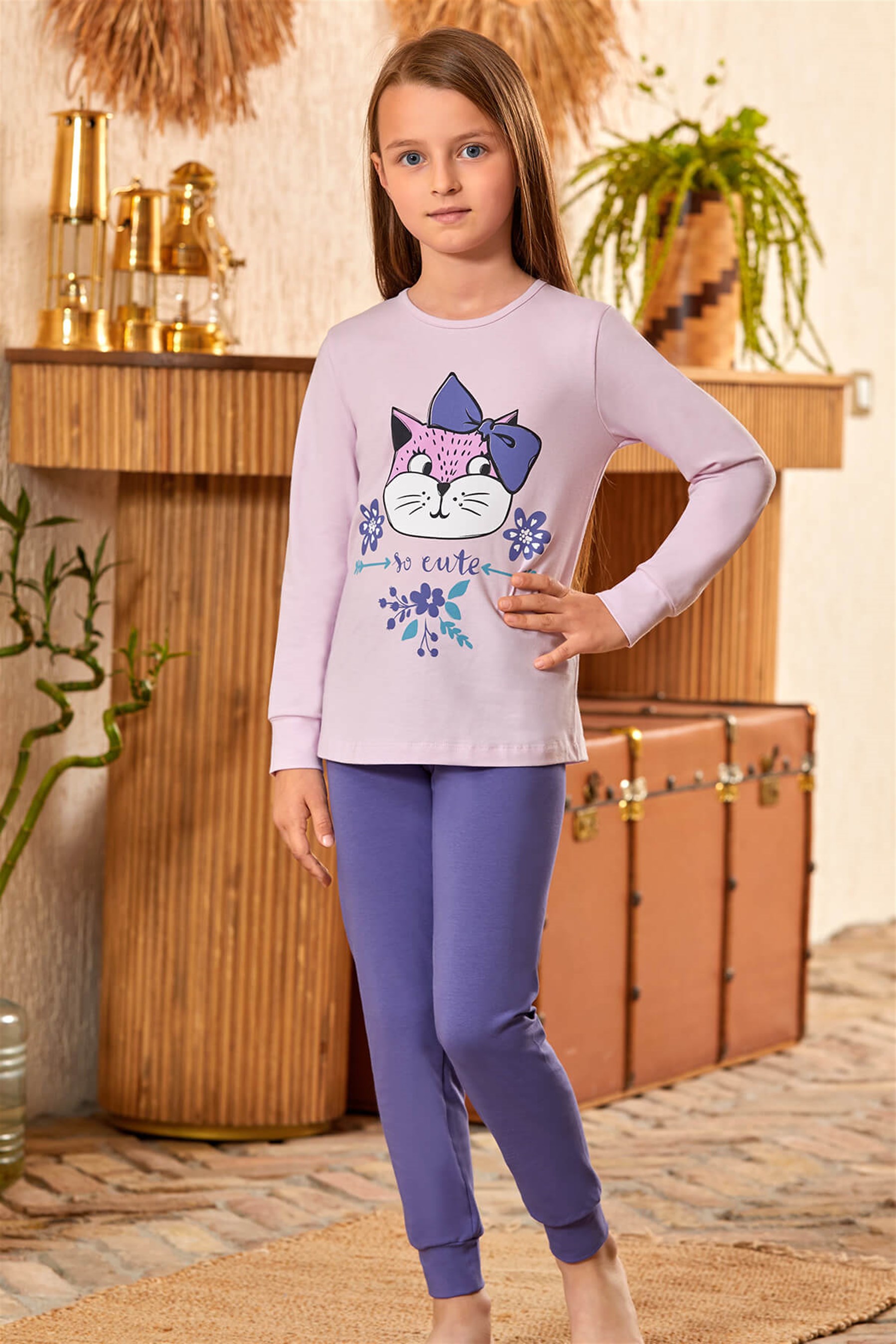 9144 Kız Çocuk Pijama Takımı Lila