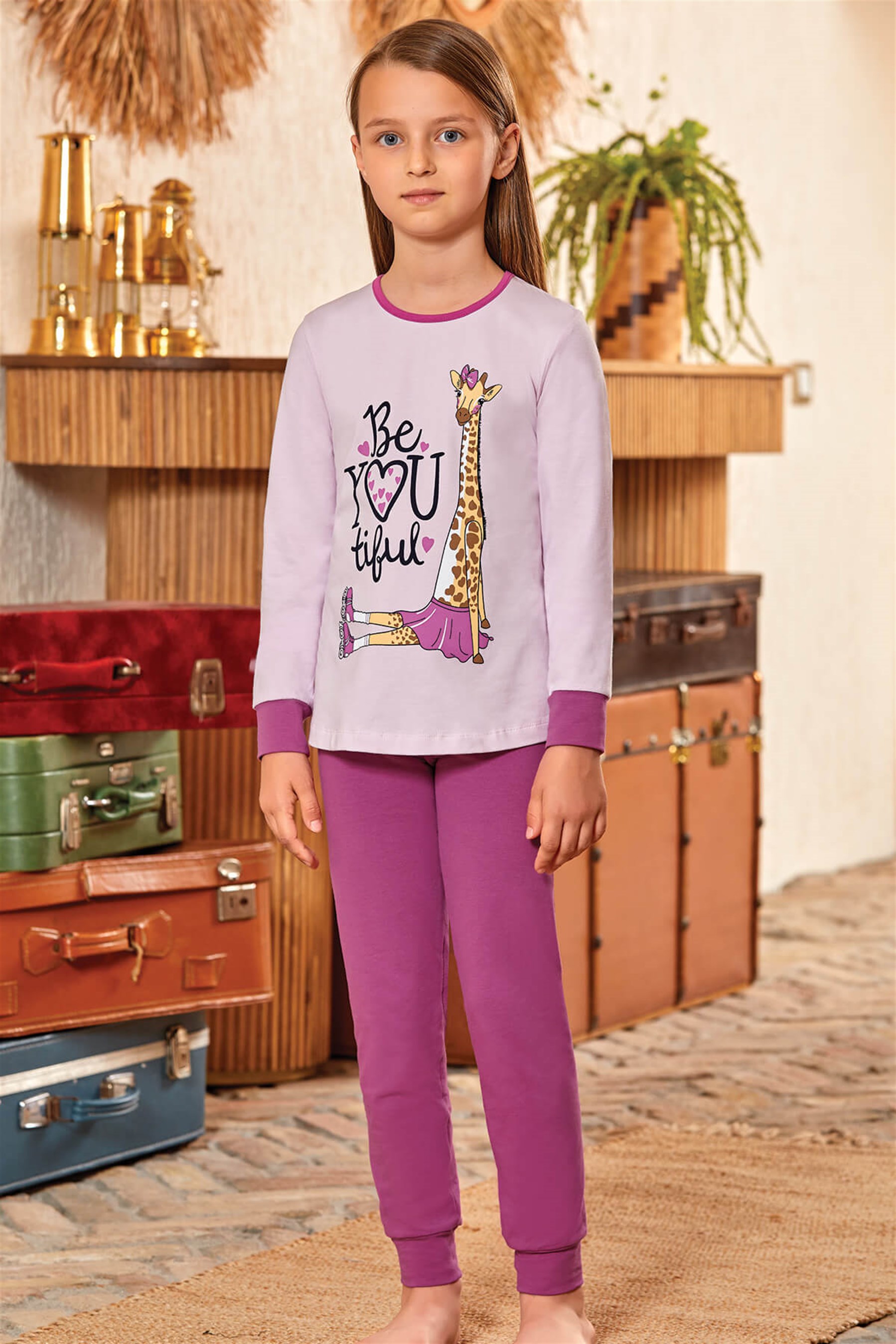 9146 Kız Çocuk Pijama Takımı Lila