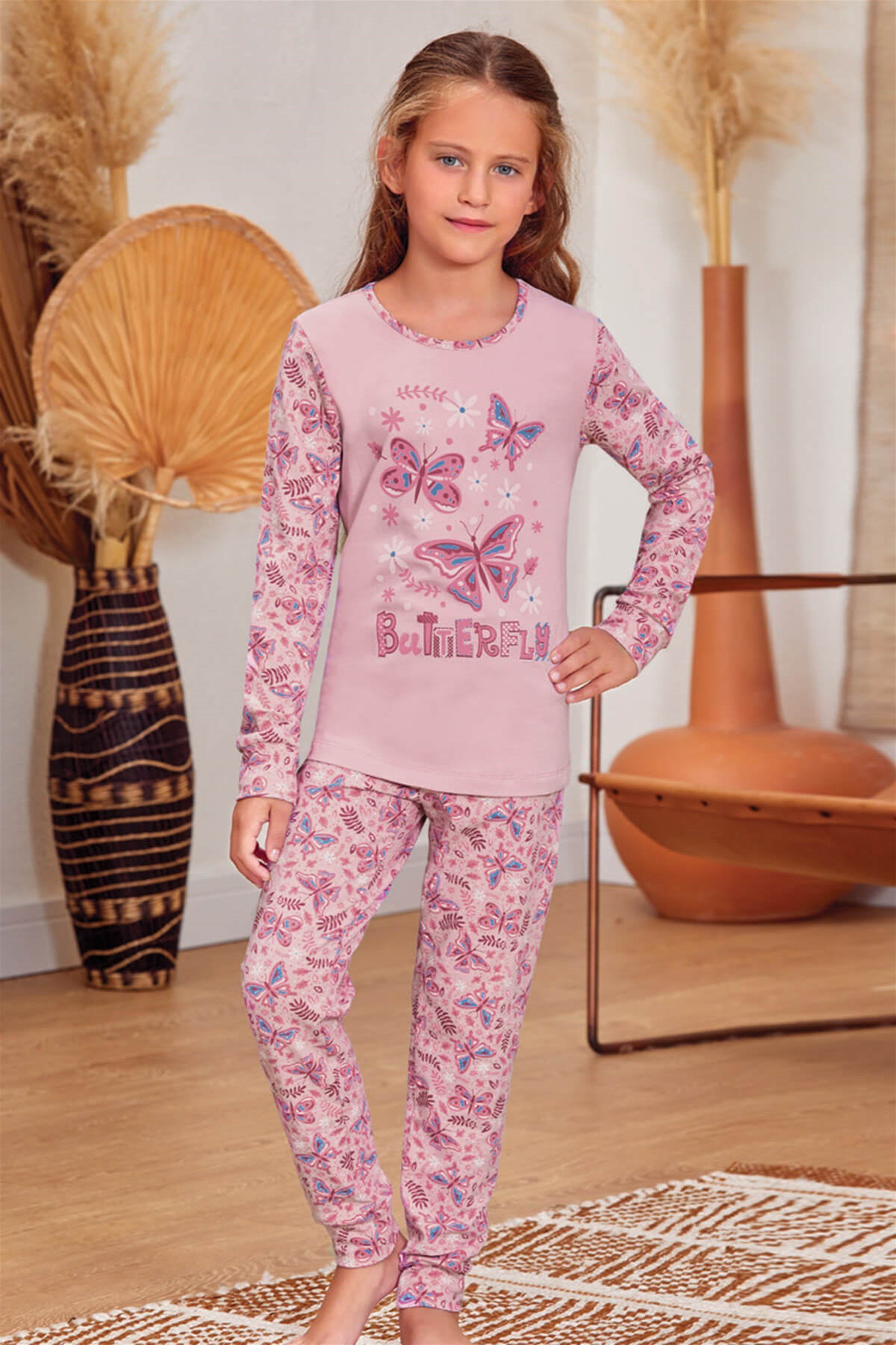 9147 Kız Çocuk Pijama Takımı Gül Kurusu