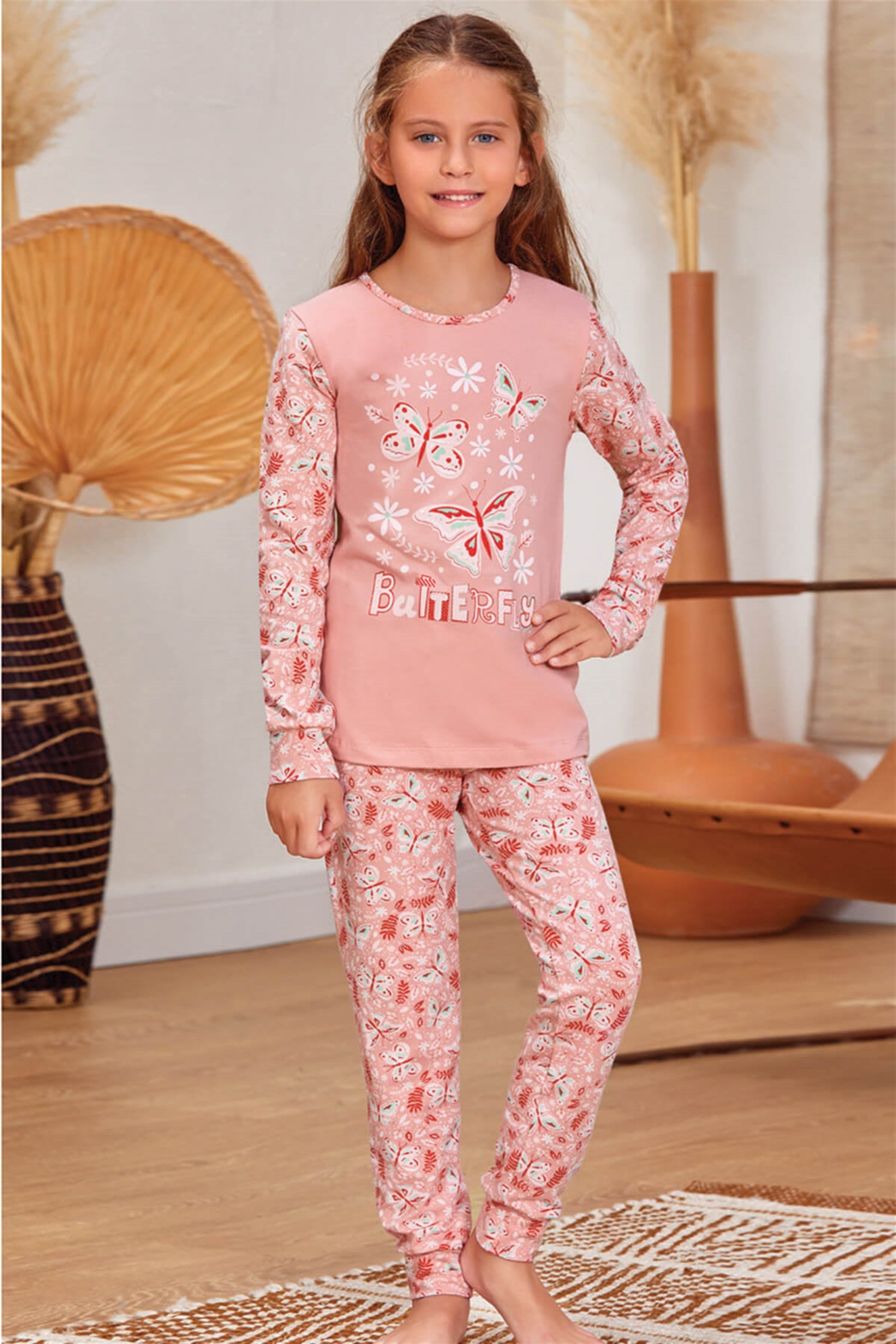 9147 Kız Çocuk Pijama Takımı Somon