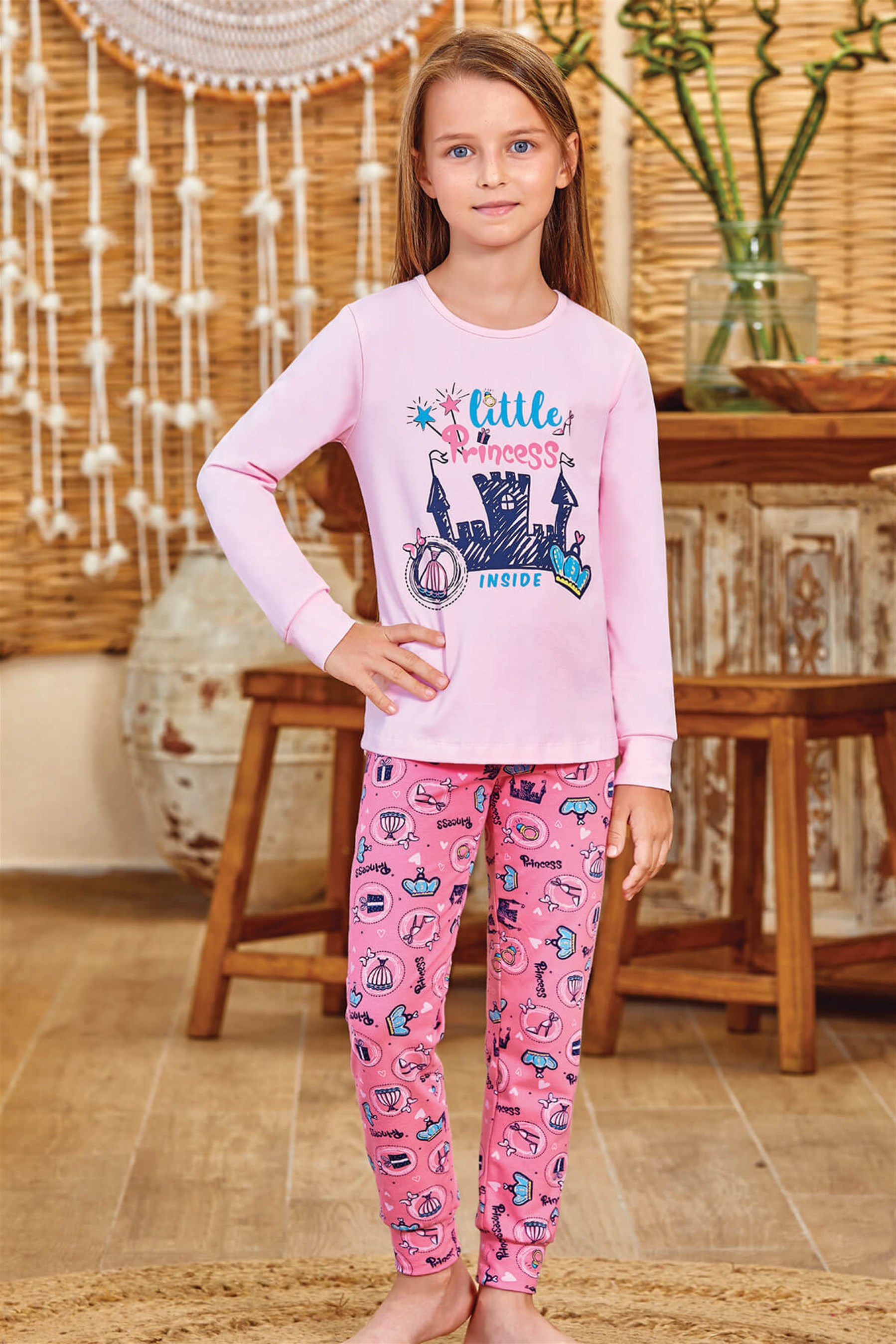 9148 Kız Çocuk Pijama Takımı Pembe