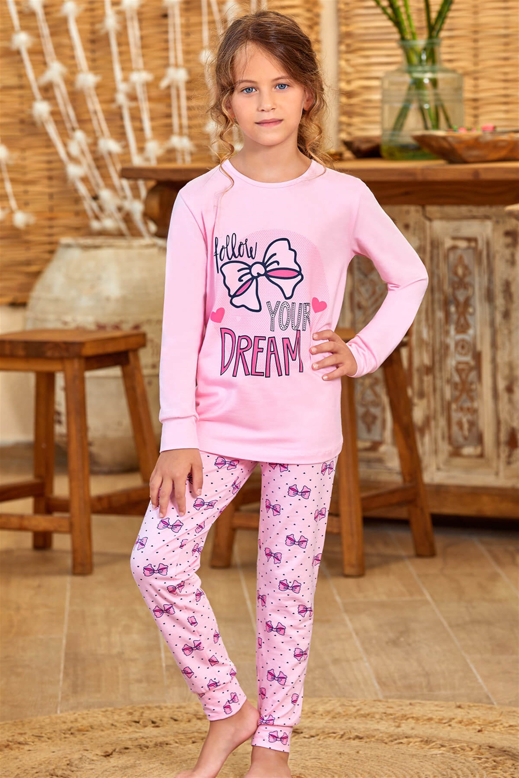 9149 Kız Çocuk Pijama Takımı Pembe