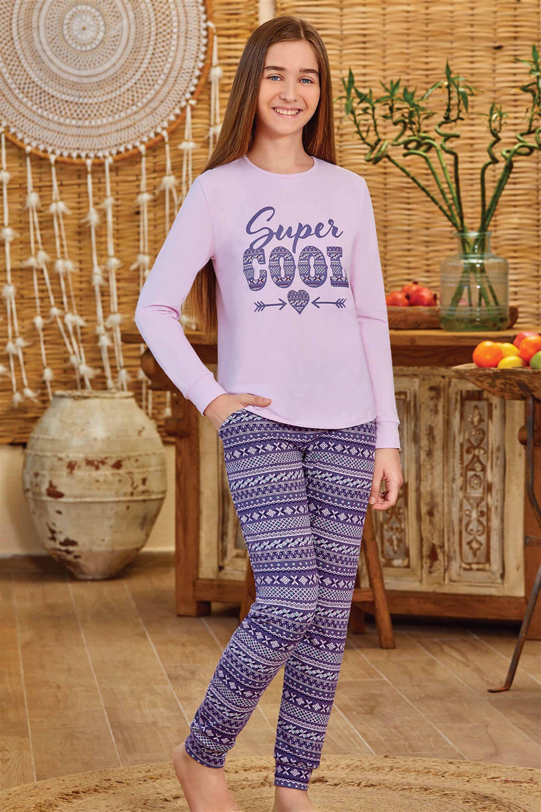 9151 Kız Çocuk Pijama Takımı Mor