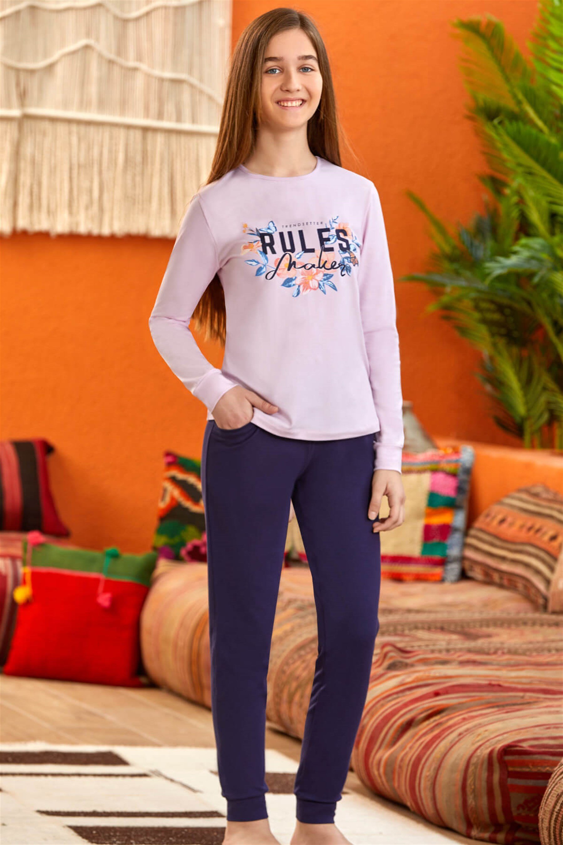 9152 Kız Çocuk Pijama Takımı Lila