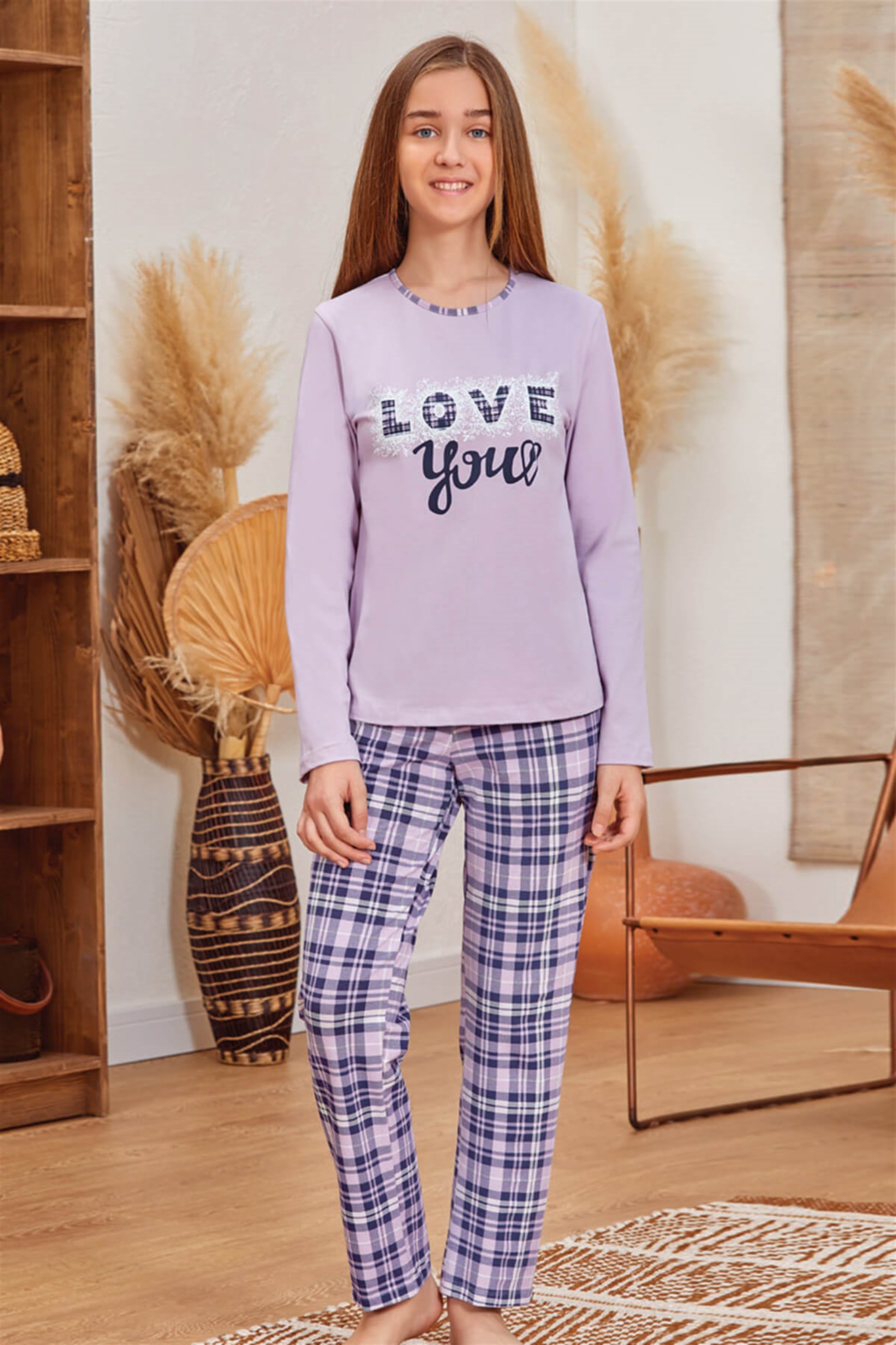 9155 Kız Çocuk Pijama Takımı Lila