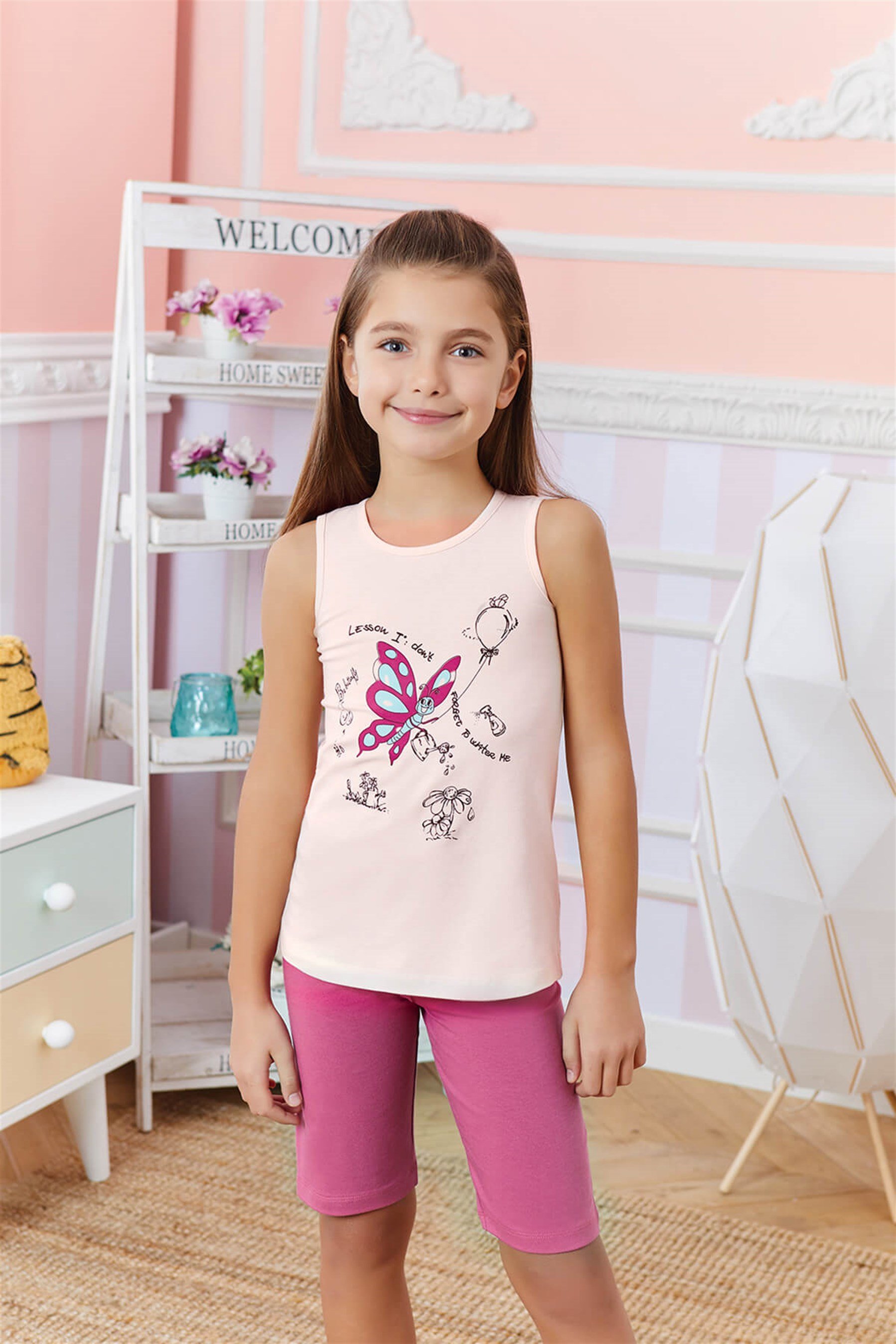 9277-209 Baykar Kız Çocuk Kapr Pijama Takımı Açık Pembe