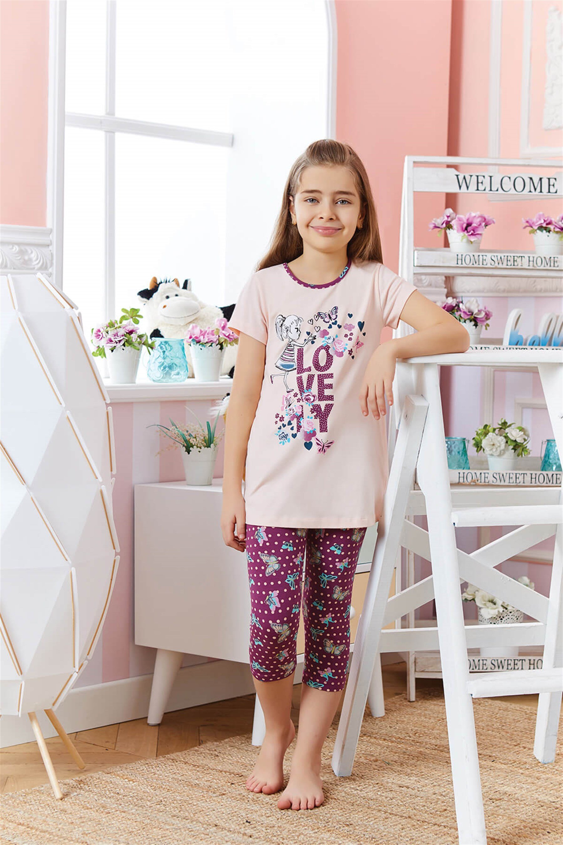 9282-226 Baykar Kız Çocuk Tayt Pijama Takımı Mor