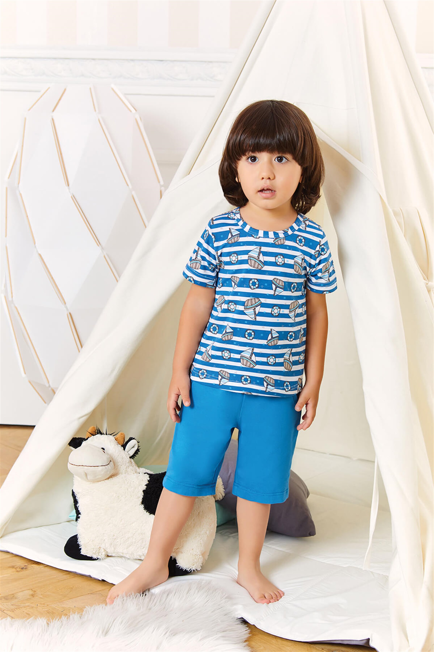 9726-514 Baykar Erke Çocuk Kapr Pijama Takımı Koyu Mavi