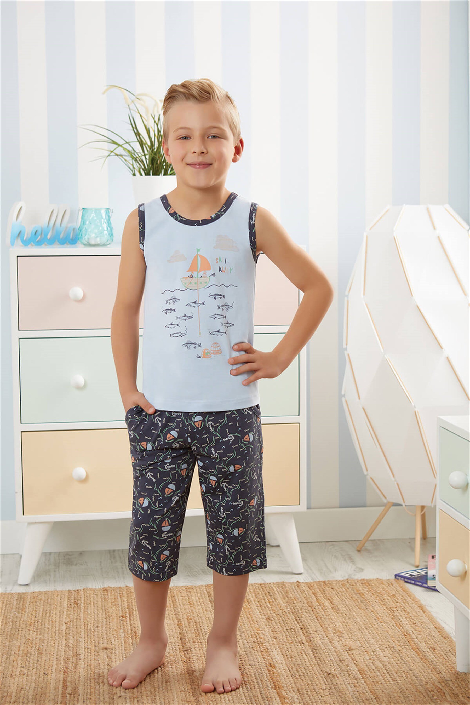 9733-105 Baykar Erkek Çocuk Kapr Pijama Takımı Mavi