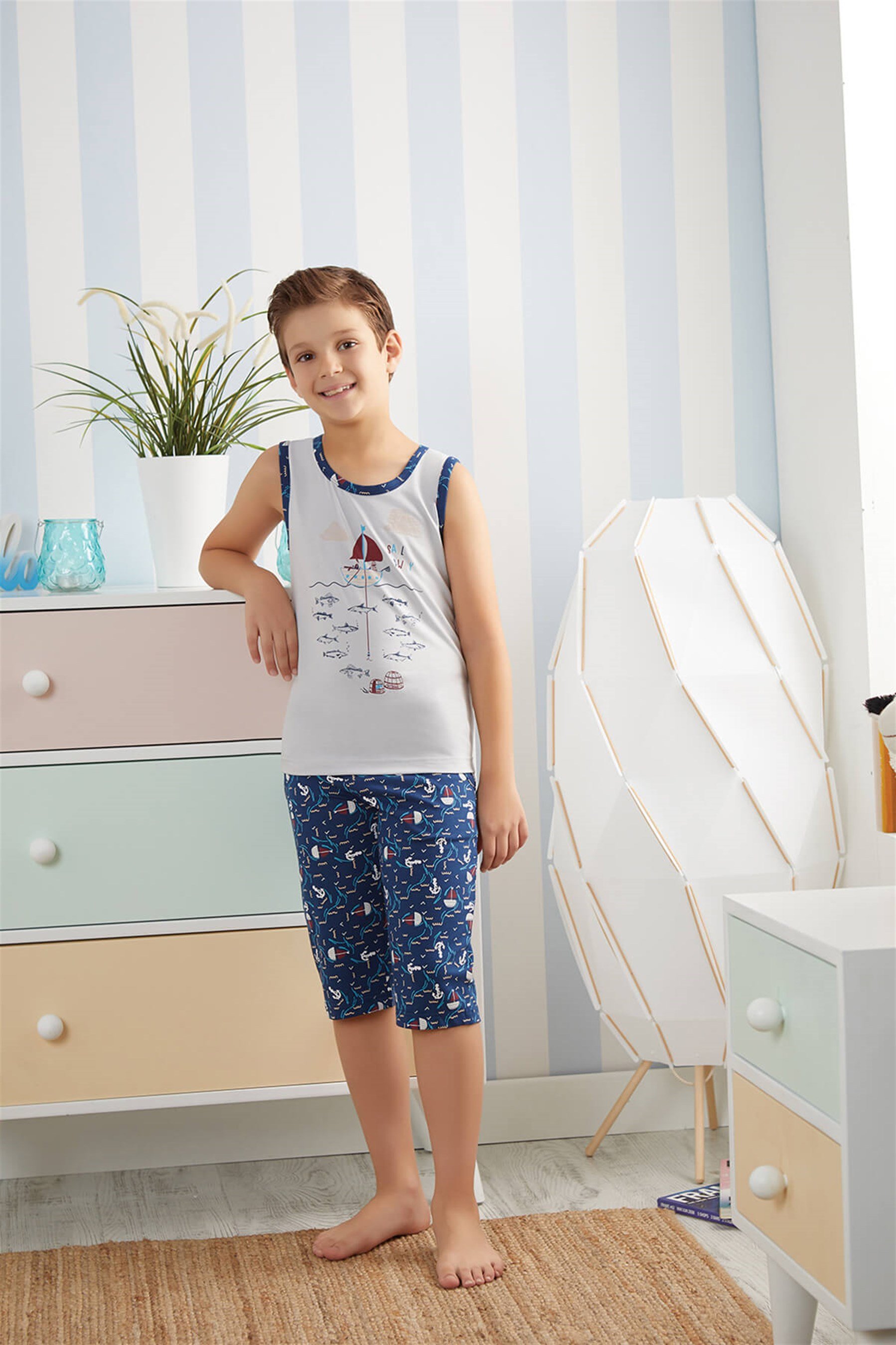 9733-167 Baykar Erkek Çocuk Kapr Pijama Takımı Boyalı Gri