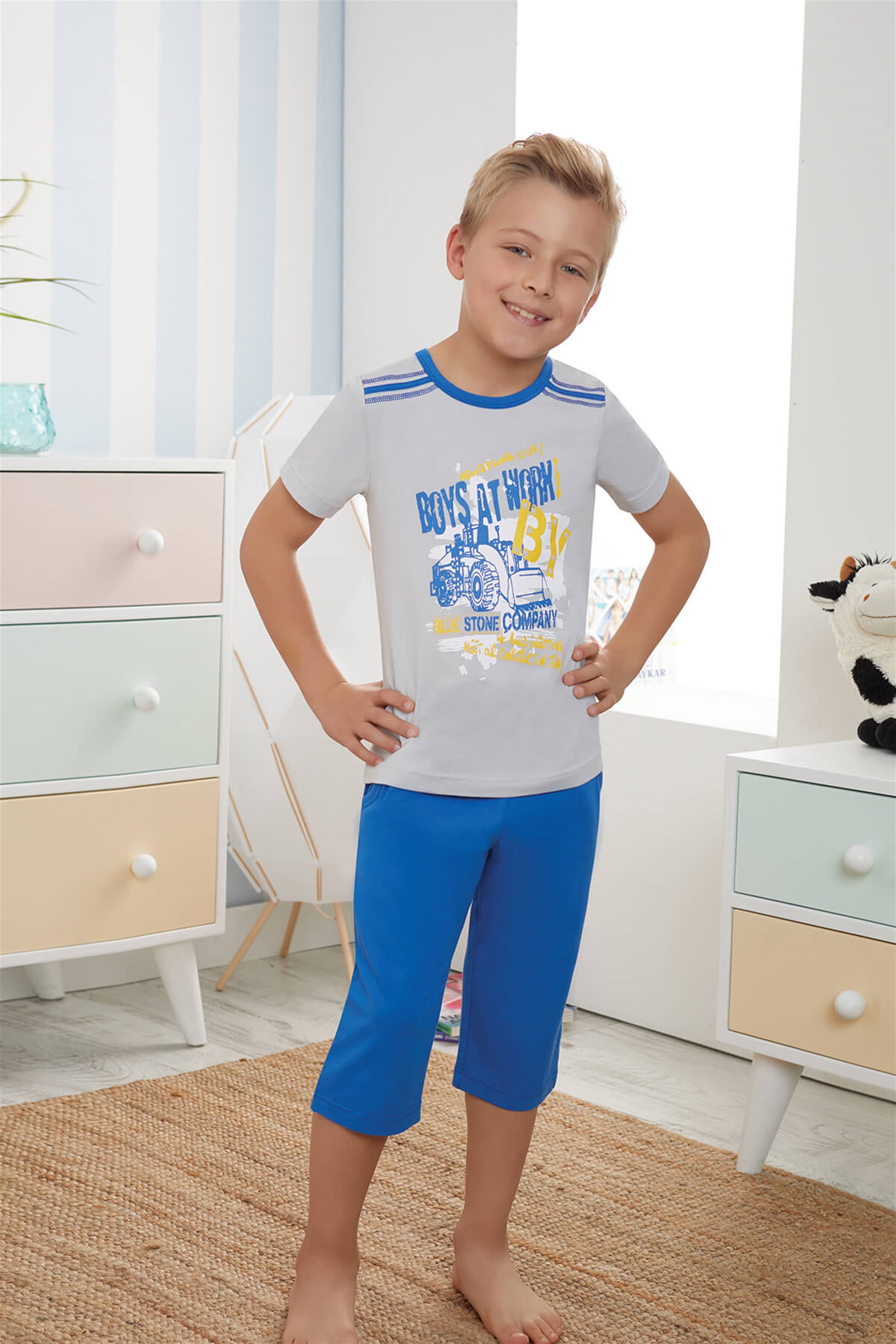 9736-167 Baykar Erkek Çocuk Kapr Pijama Takımı Lacivert