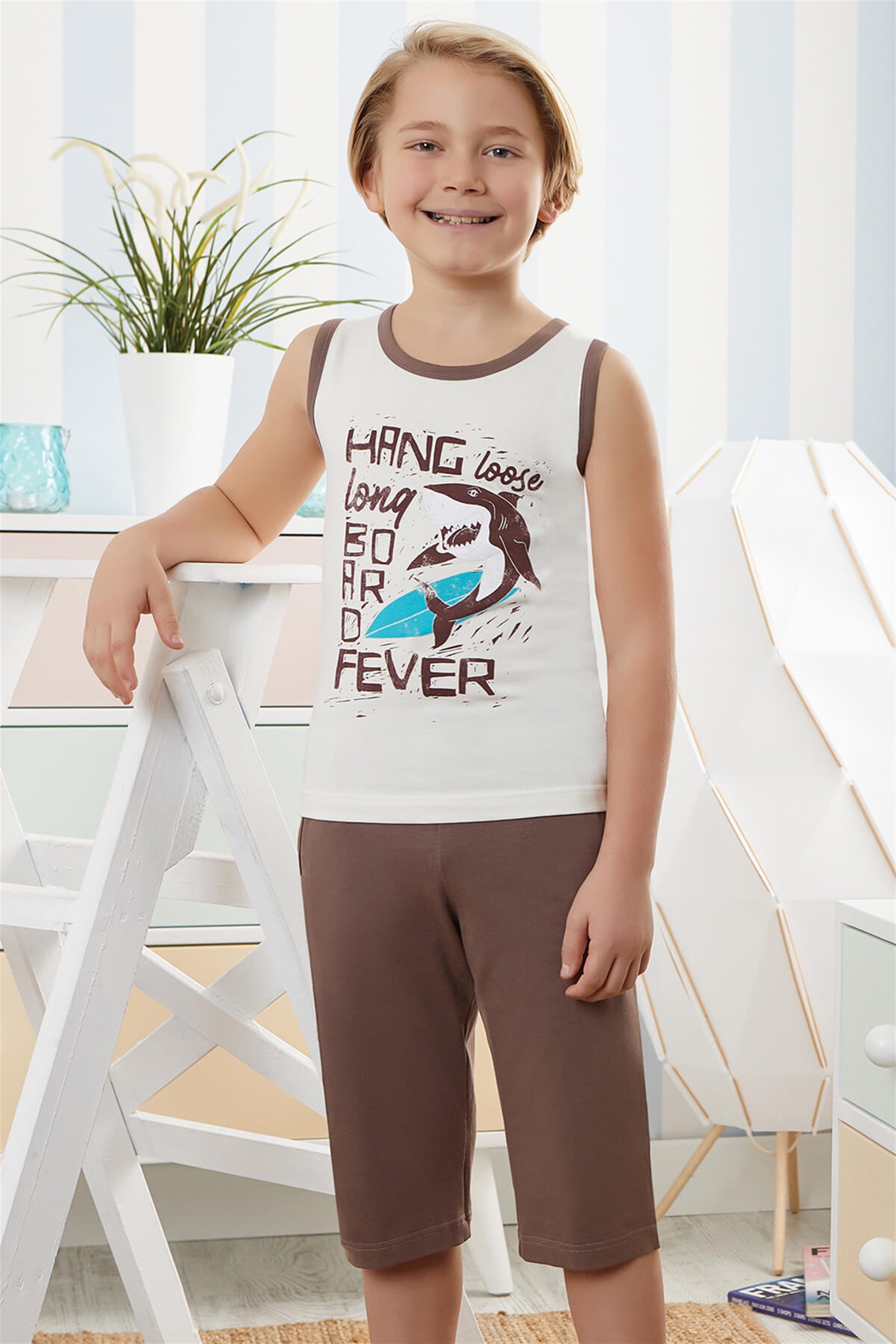 9737-108 Baykar Erkek Çocuk Kapr Pijama Takımı Kahve