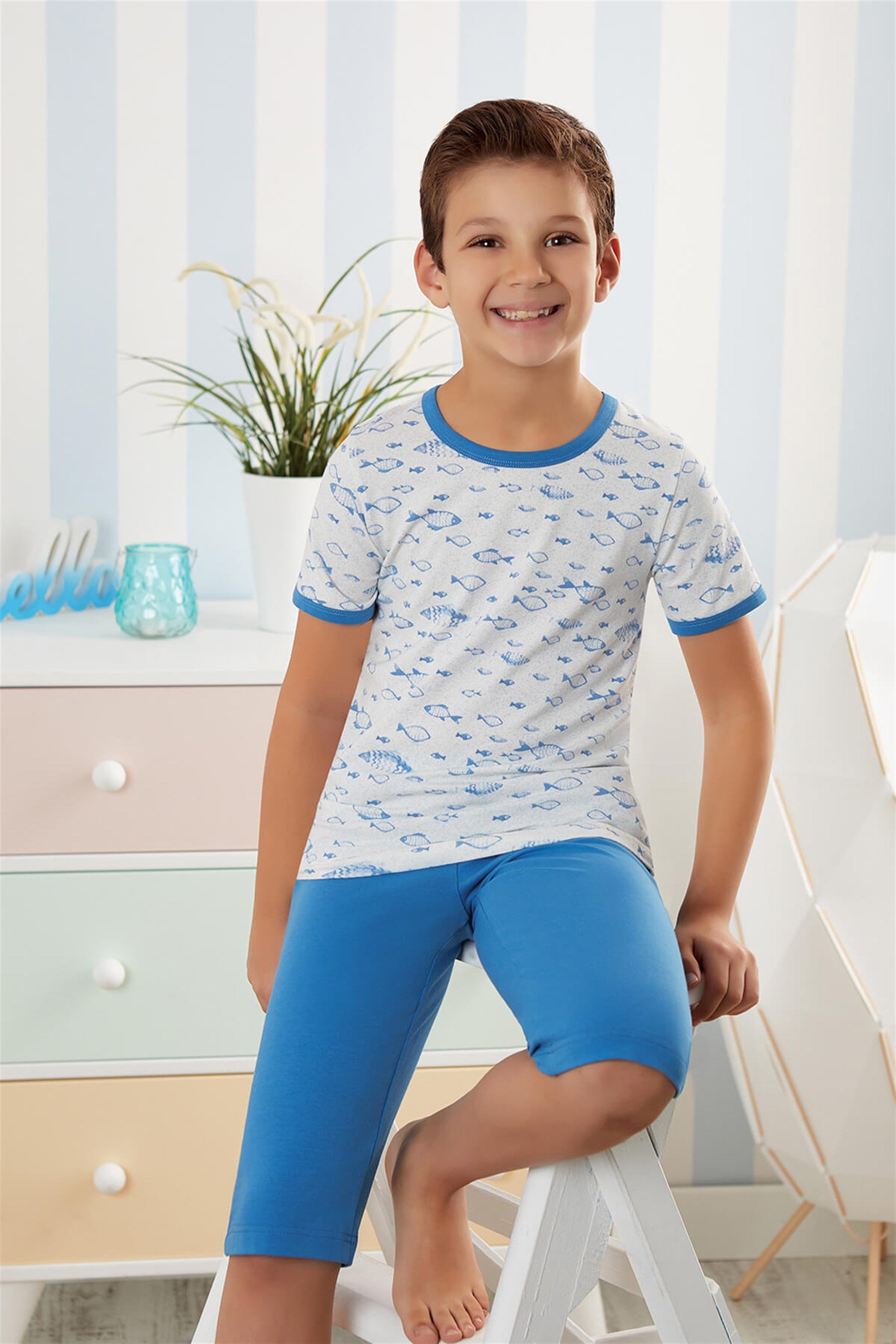 9739-514 Baykar Erkek Çocuk Kapr Pijama Takımı Mavi