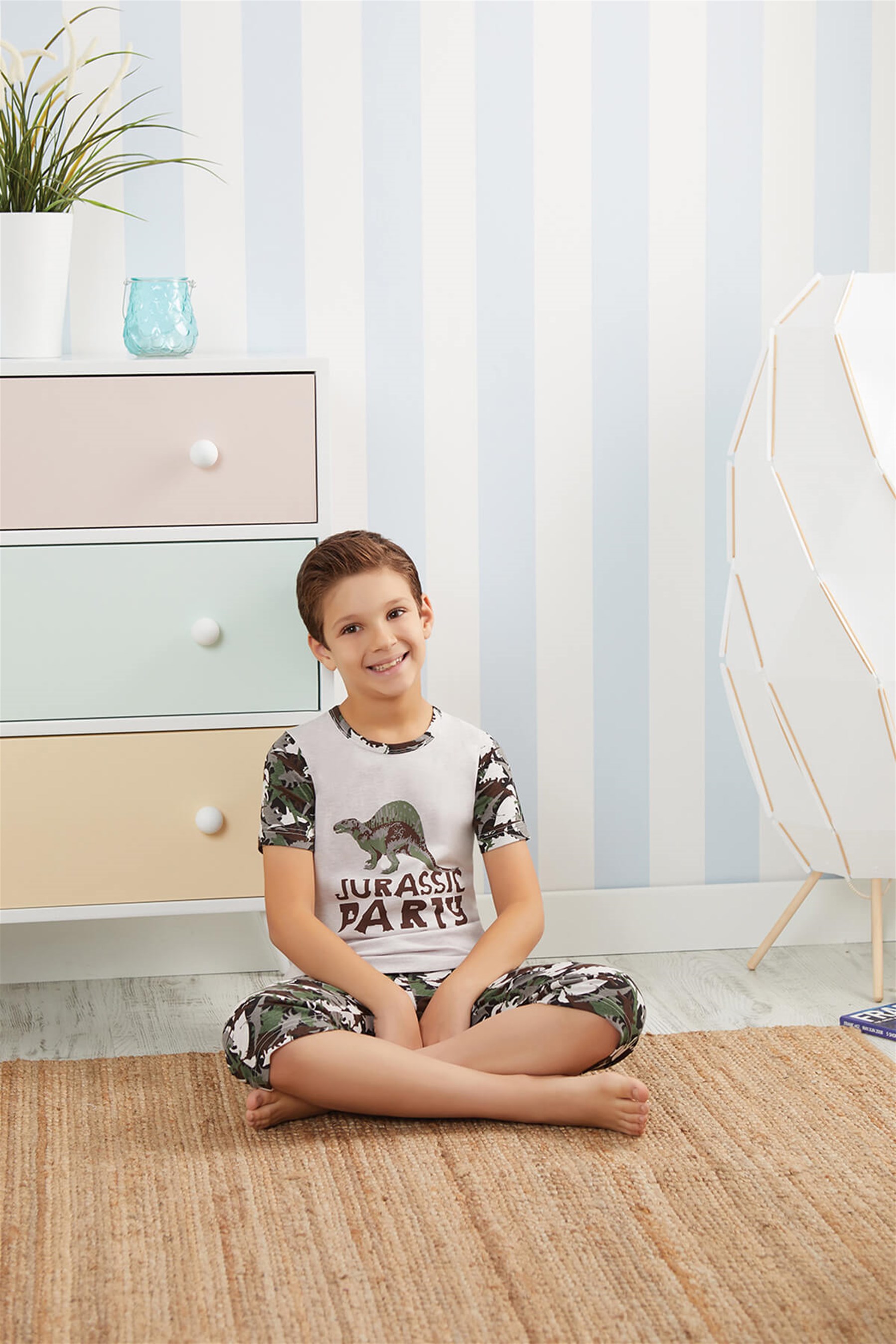 9741-139 Baykar Erkek Çocuk Kapr Pijama Takımı Çizgi Grimelanj