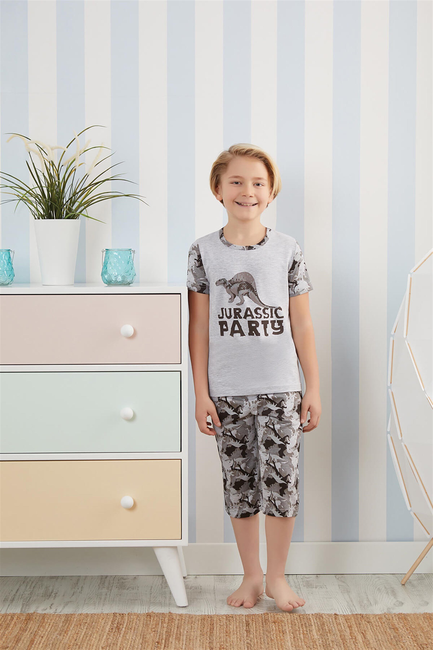 9741-220 Baykar Erkek Çocuk Kapr Pijama Takımı Boyalı Gri