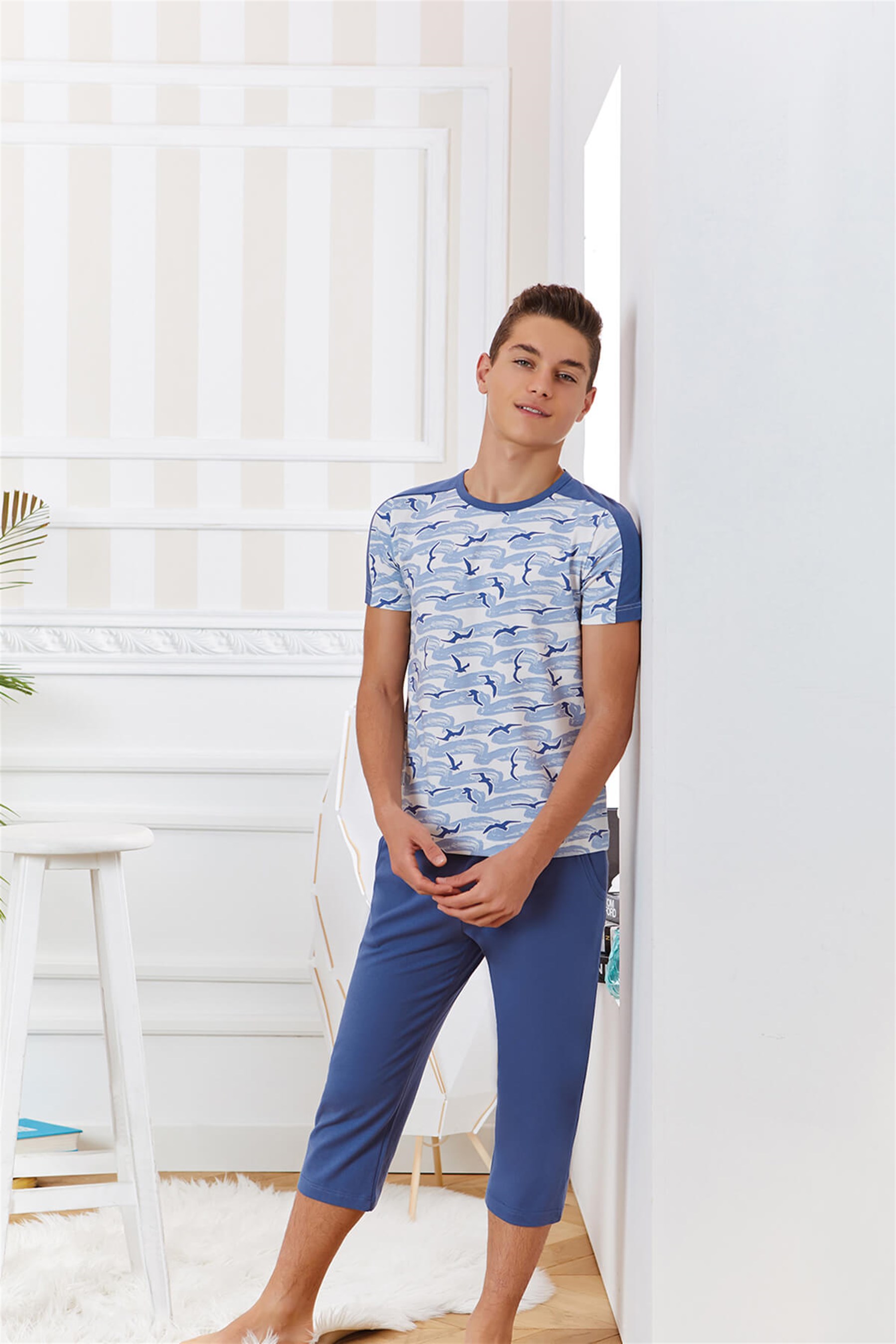 9743-132 Baykar Erke Çocuk Kapr Pijama Takımı Mavi