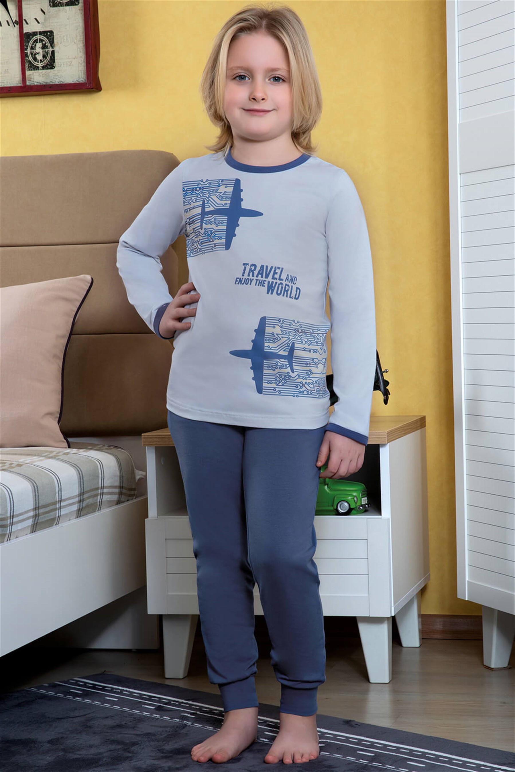 9751-105 Baykar Erkek Çocuk Pijama Takımı Gri Melanj