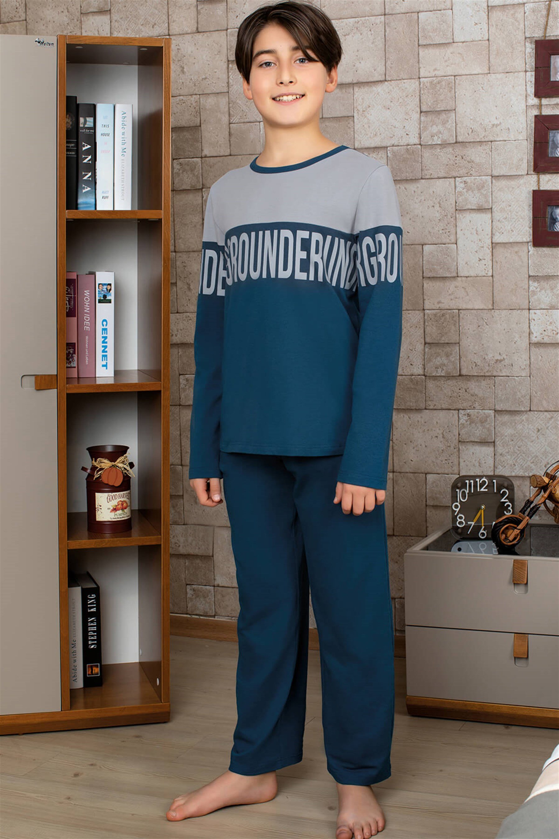 9756-512 Baykar Erkek Çocuk Pijama Takımı Gri Melanj